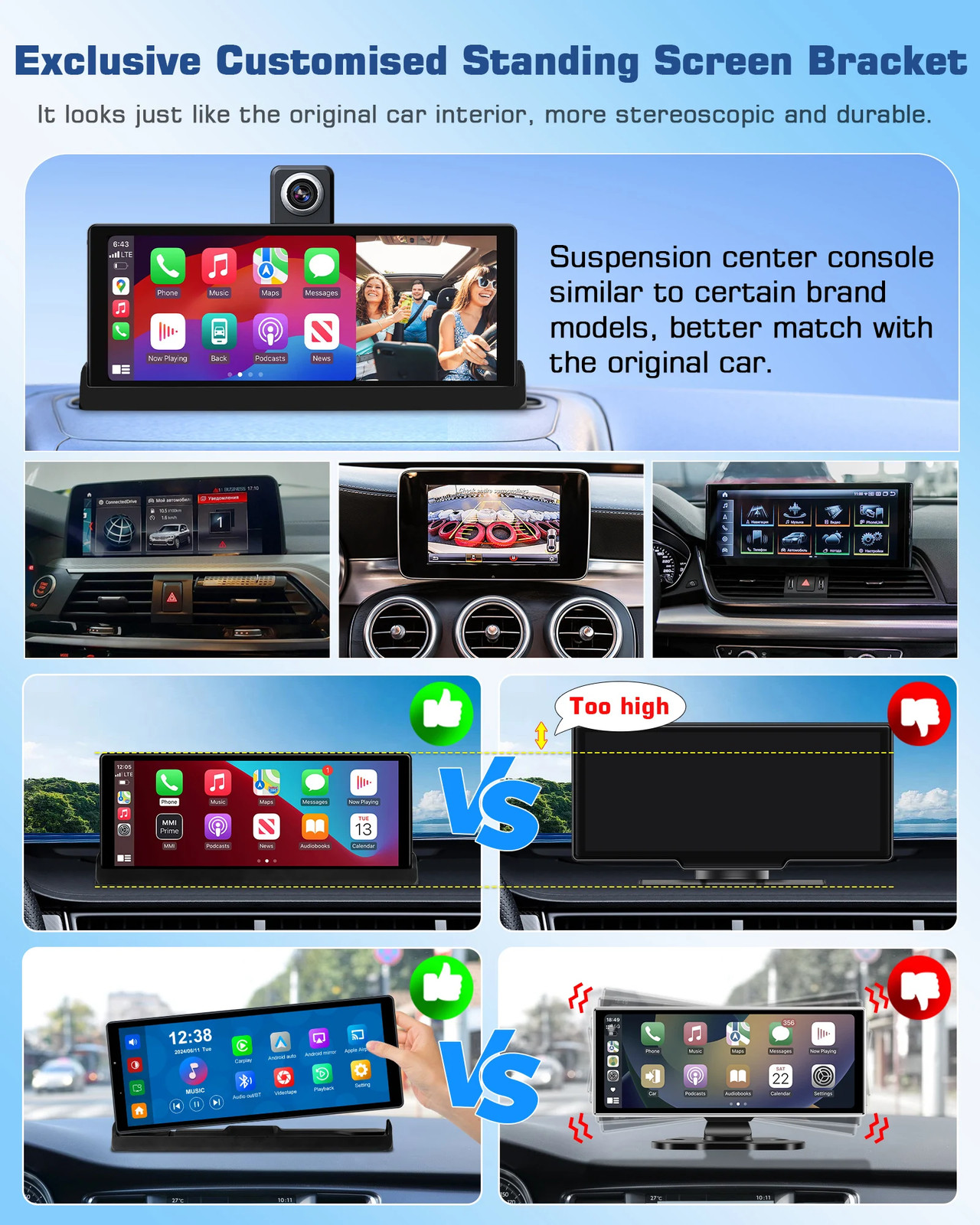 7″/10.26″ 4K ADAS Dash Cam Wireless Carplay Android Auto Car DVR GPS Navigation