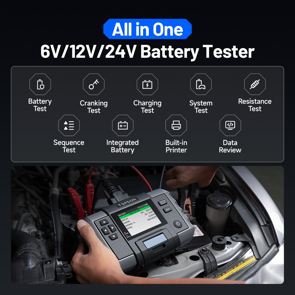 3.5‘’ Screen TOPDON BT600 Plus Battery Tester Truck Charging Cranking Analyzer