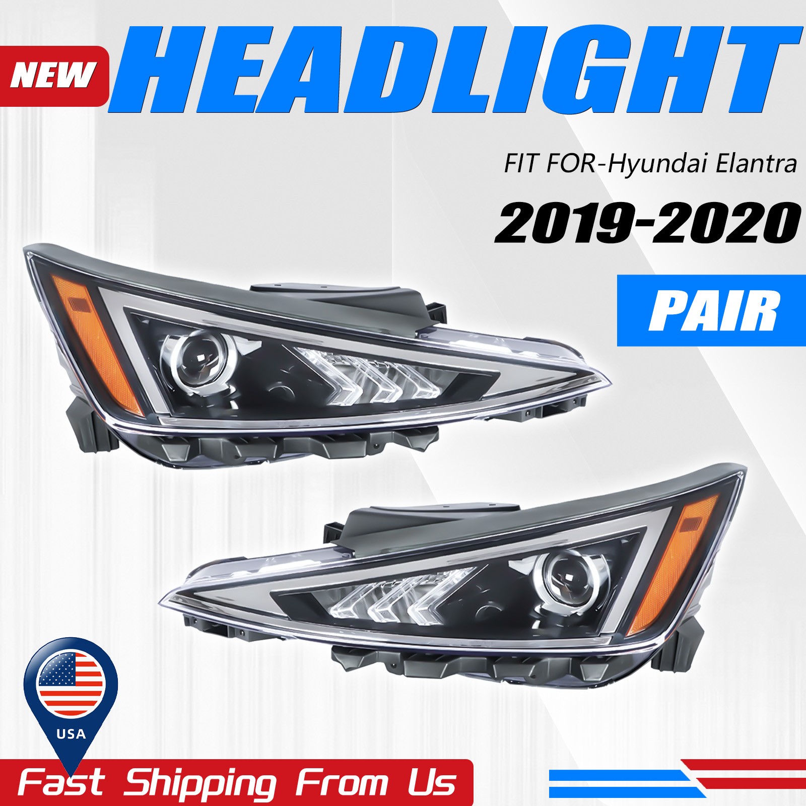 For 2019 2020 Hyundai Elantra Halogen Headlights Left & Right Side W/Bulb Pair