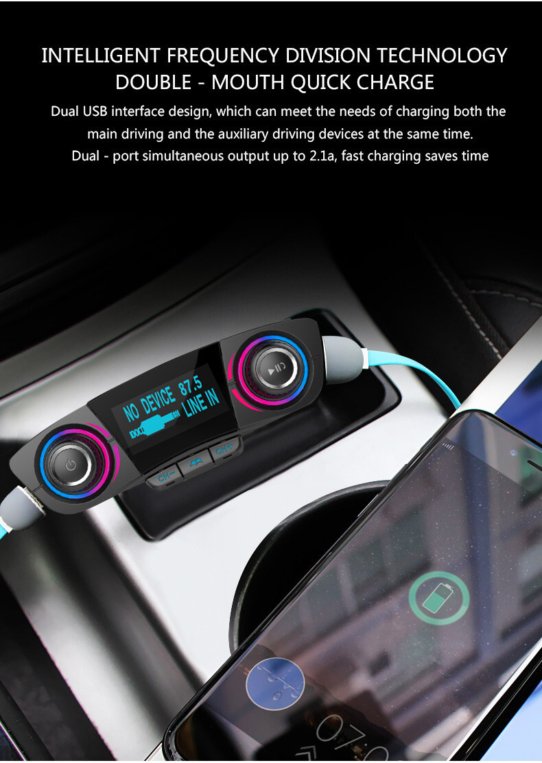 Bluetooth 4.0 Car Wireless FM Transmitter Adapter 2USB PD Charger AUX Hands-Free