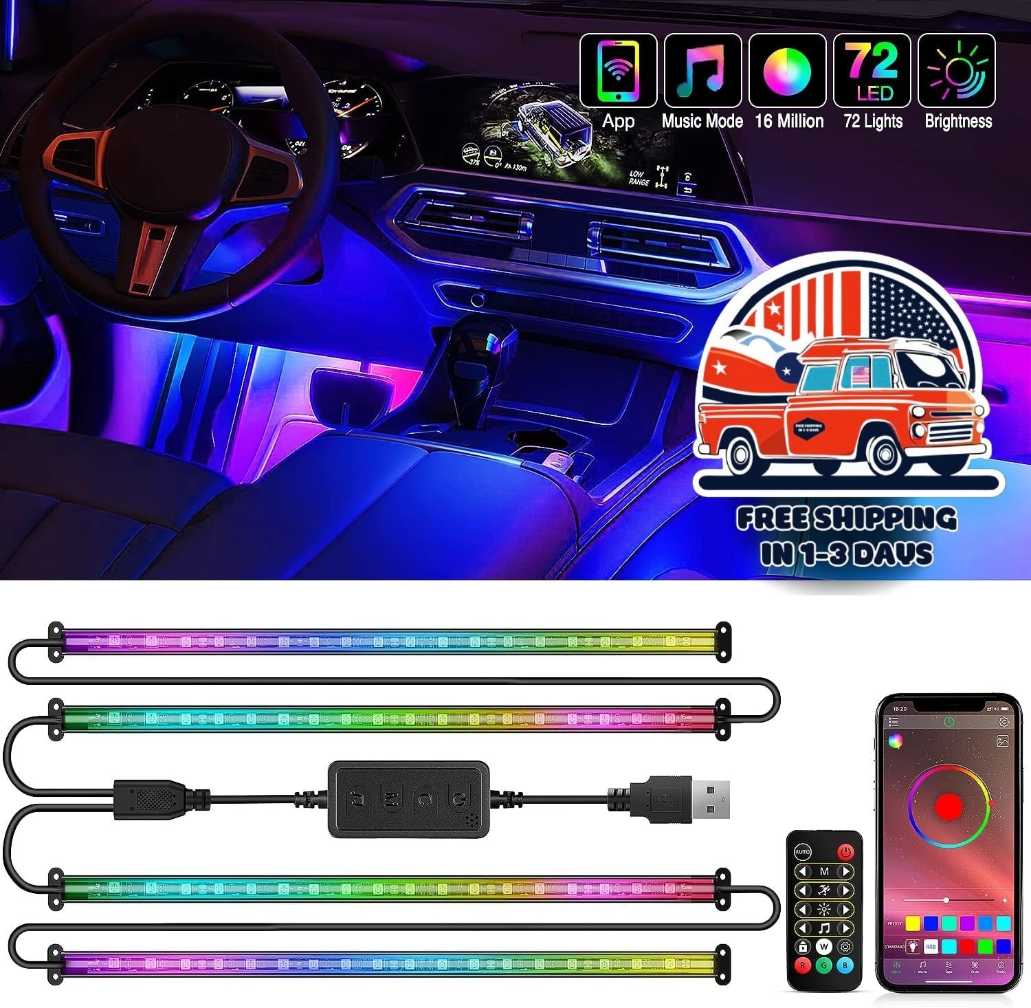 Tira de luces LED USB para interiores de 72 LED, Dream Color RGB-IC, 12 V CC NEW