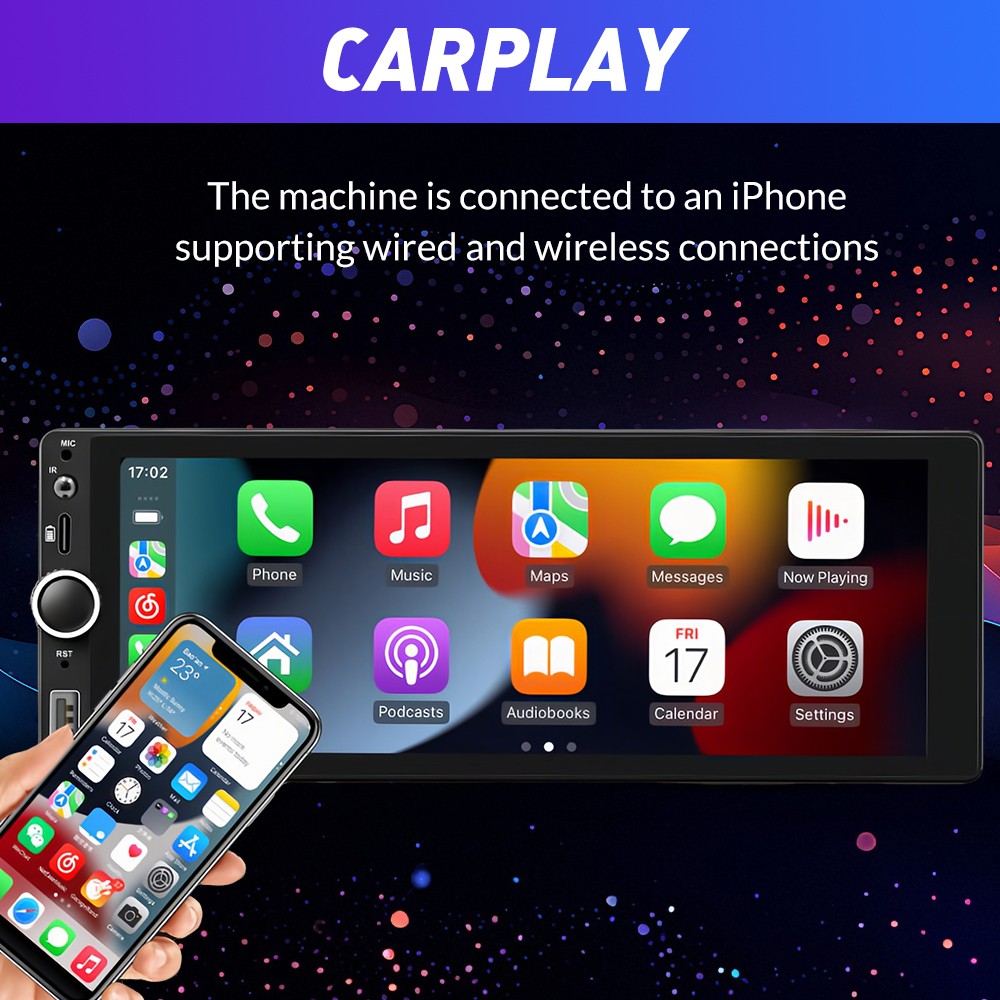 6.86” Single 1Din Car Stereo Radio Carplay/Android Auto Touch Screen MP5 Player