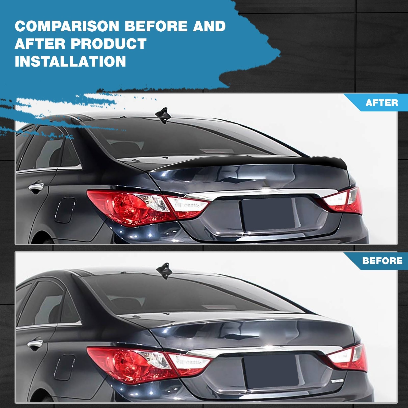 Matte Black For Hyundai Sonata 2011-2014 ABS Rear Lid Spoiler Wing V-Style Trim