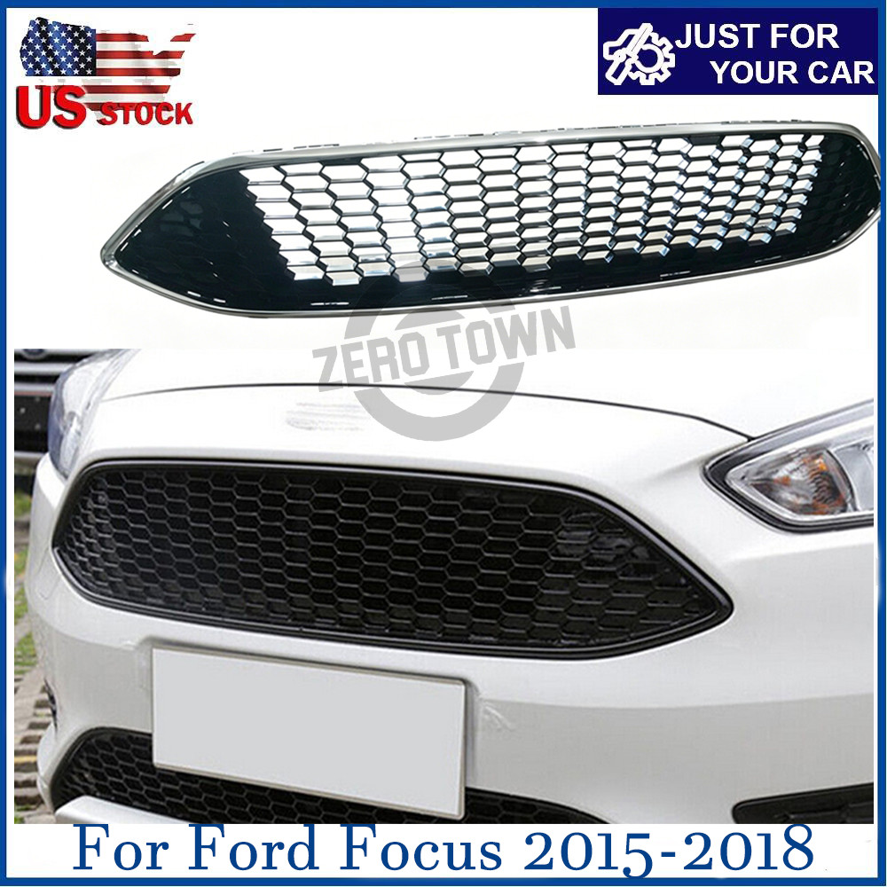For Ford Focus 2015-2018 Front Bumper Mesh Radiator Grille Honeycomb Grill Black