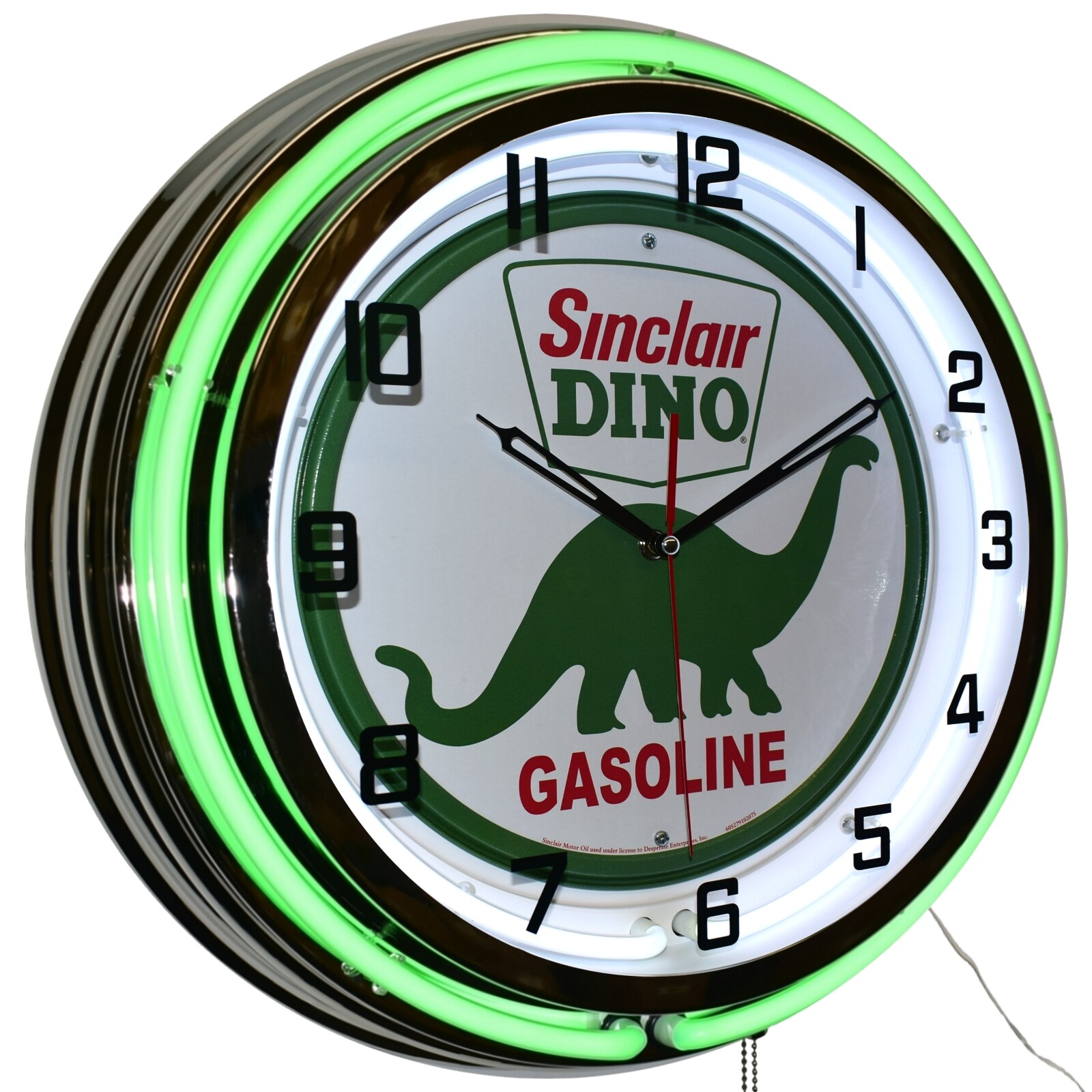 19″ Sinclair Dino Gasoline Double Neon Clock Man Cave Garage Decor (Green)