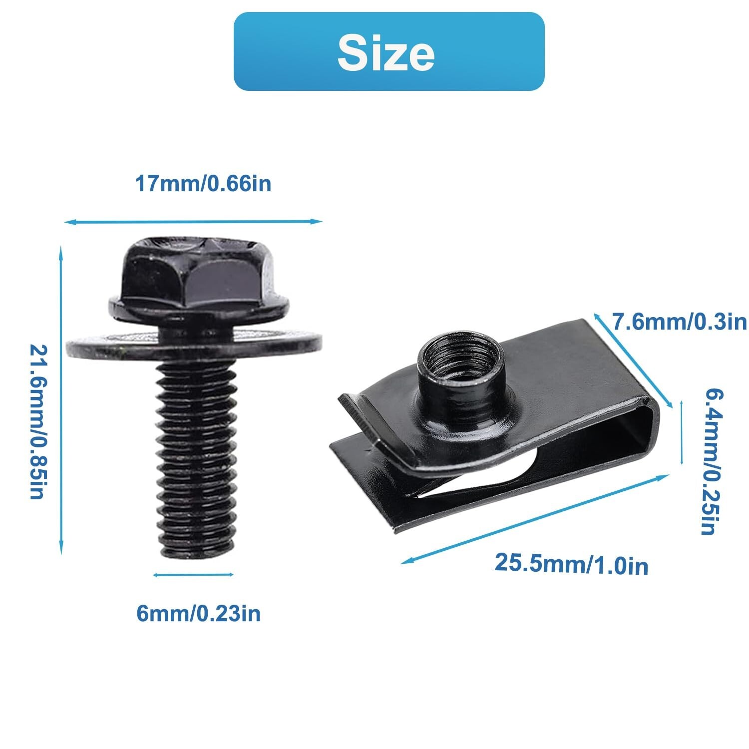 Car Body Bolts & U-nut Clips M6 Splash Shield Retainer Fastener Rivet Screws