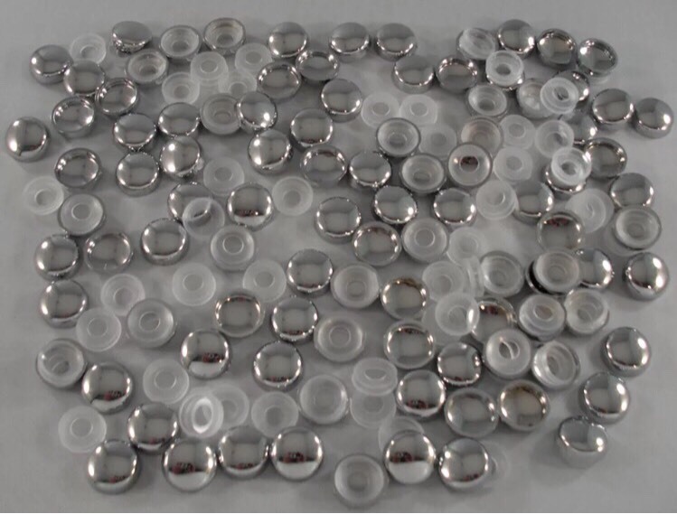 50 smooth Chrome Tapered Countersunk Screws Snap on Caps Bolt Covers Bulk Lot