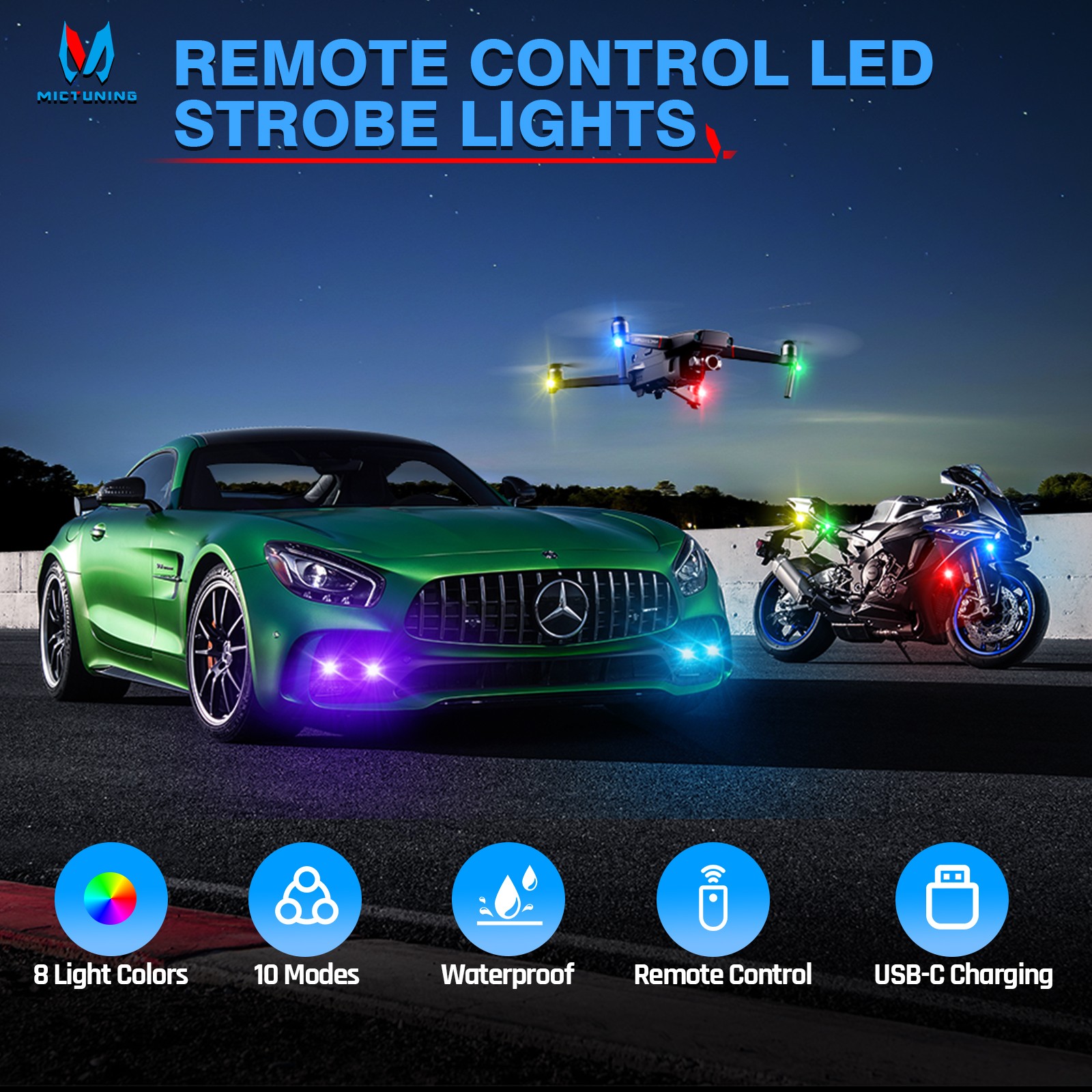 RGB Led Car Ambient Lights Rechargeable Wireless Car Light With Remote Control