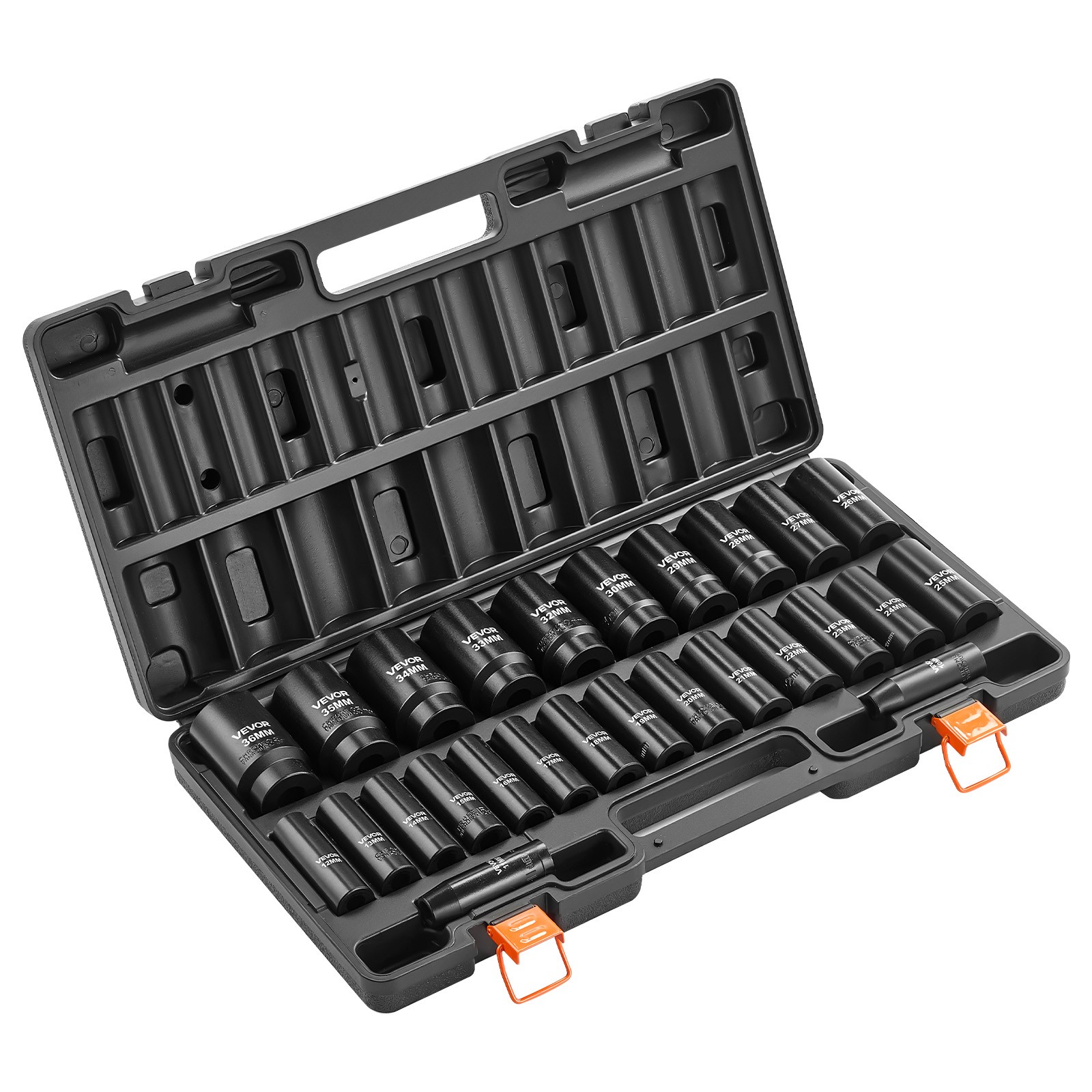 VEVOR Impact Sockets Set 1/2 Inch Drive 26 PCS Metric 10mm – 36mm Deep 6-Point