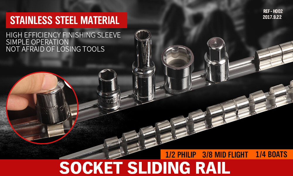 3PC Socket Holder Sliding Rail Tray Organizer 1/4″ 3/8″ 1/2″Mountable Steel Rack