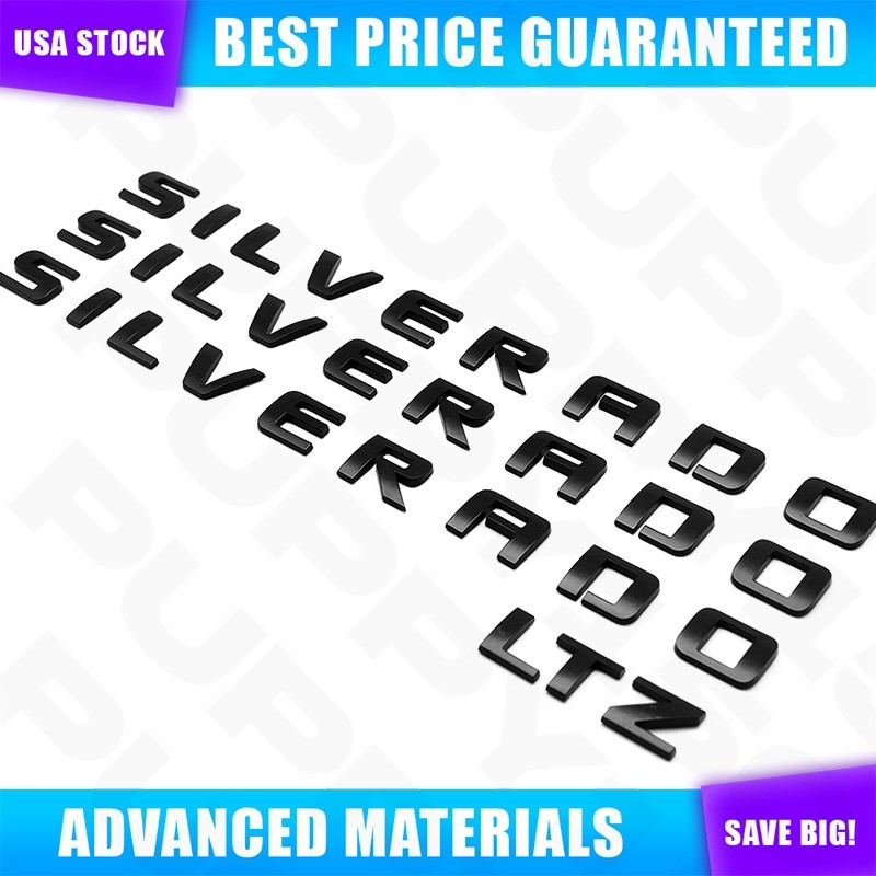 4PCS Matte Black Door Emblems Tailgate Letters Badge For Silverado LTZ 2007-2018