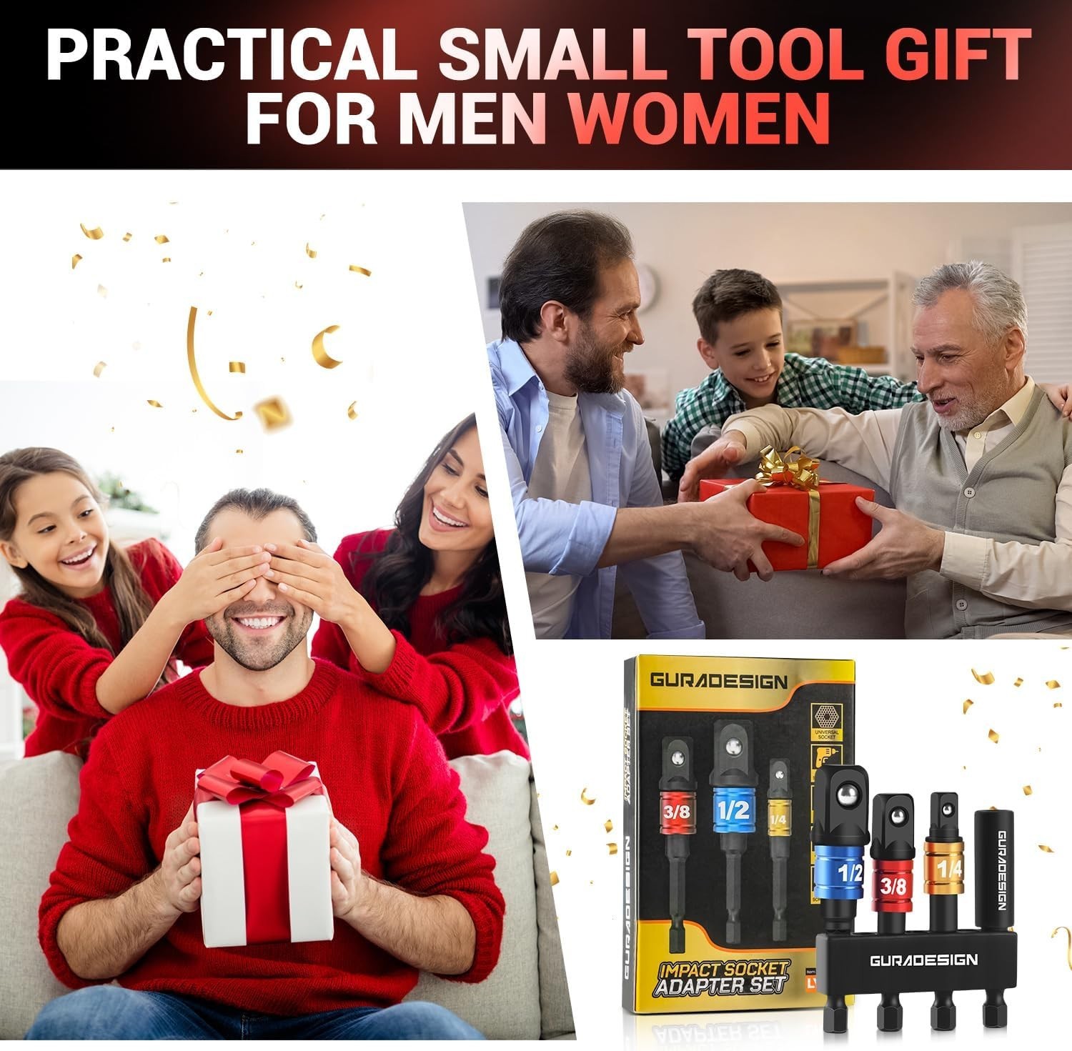 8-Piece Impact Socket Adapter Set for Drill, 1/4″ 3/8″ 1/2″ Hex Shank Impact …