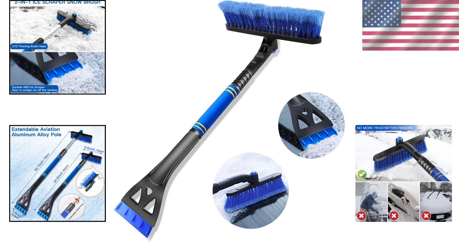 31in Extendable Car Snow Scraper Brush Combo Ice Remover for SUV Truck