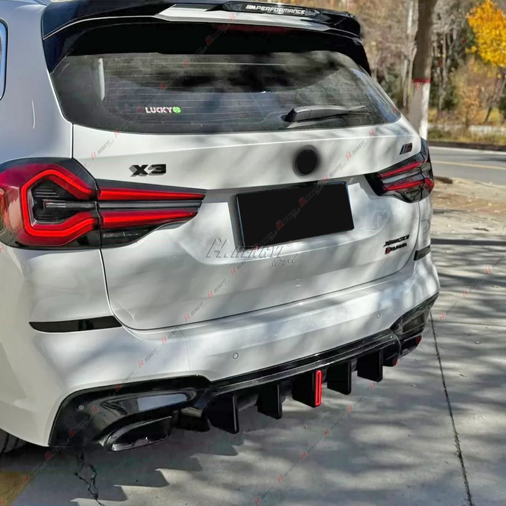 Gloss Black Rear Diffuser Lip W/Light For 18-21 BMW G01 X3 M40i M-Sport US Stock