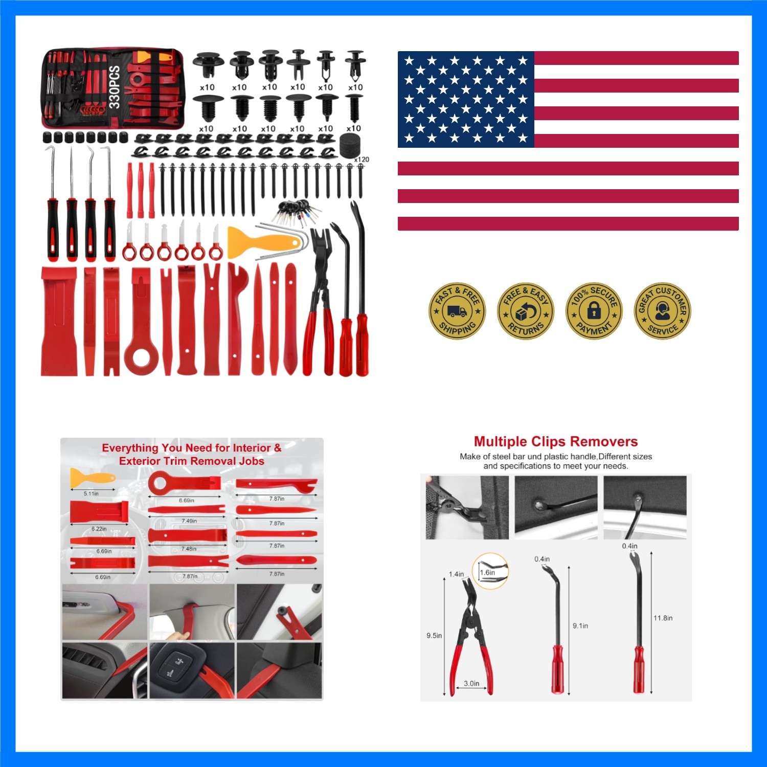 Trim Removal Tool Kit 330Pcs Car Removal Tool Kit Pry Tool Set Auto Clip Plie…