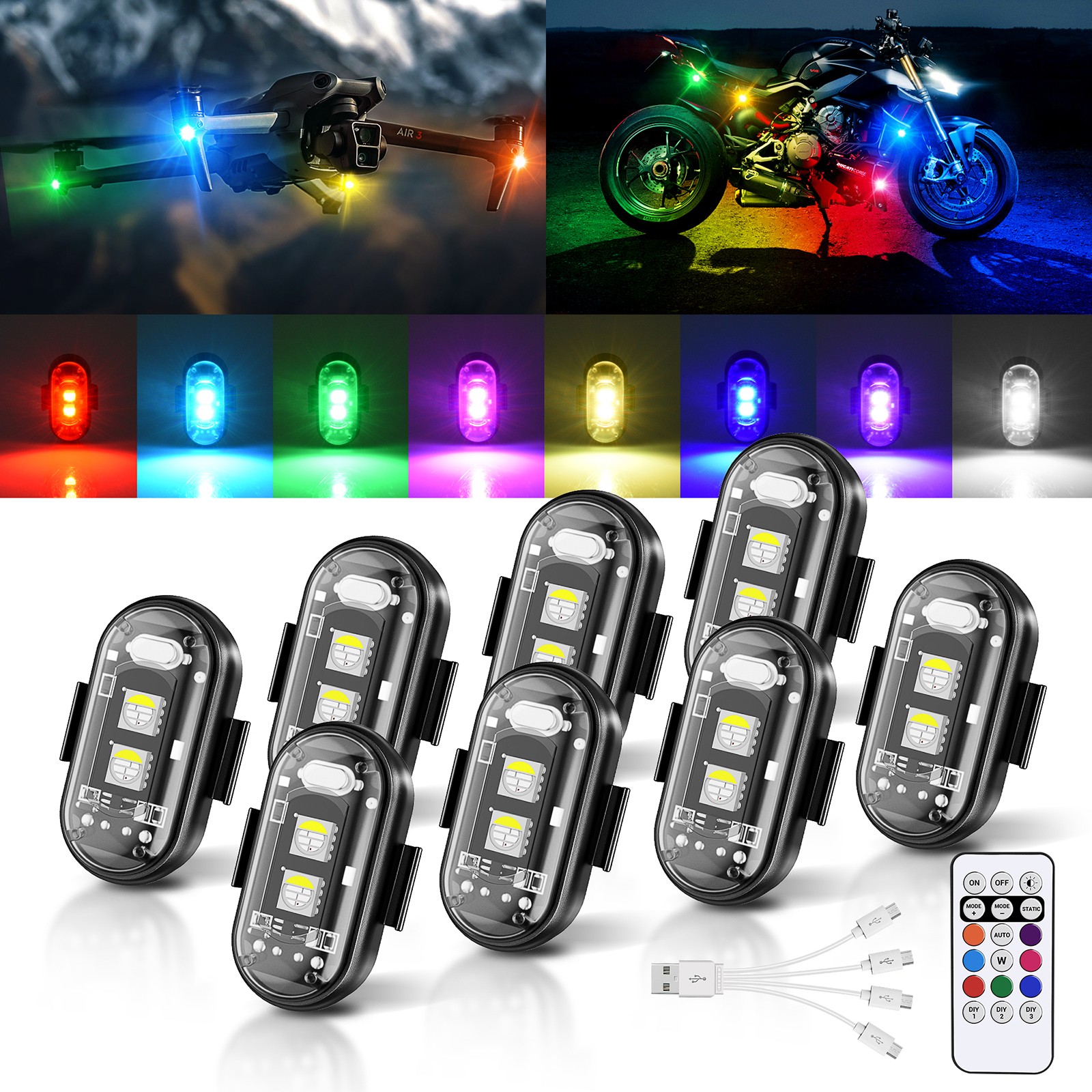 RGB Led Car Ambient Lights Rechargeable Wireless Car Light With Remote Control