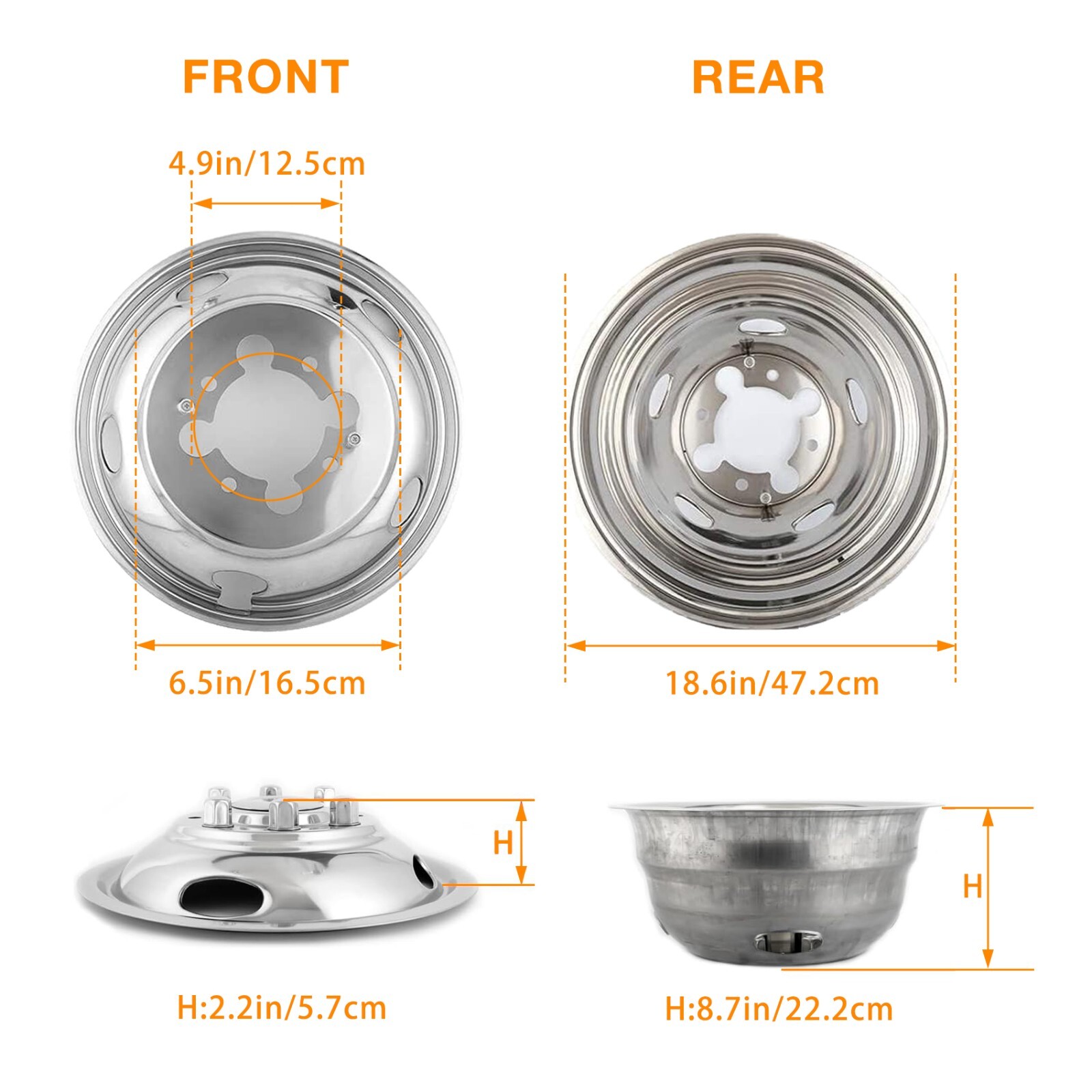 17″ 8 Lugs 5 Hand Holes Wheel Simulator Stainless Steel For 2003-2021 Dodge 3500