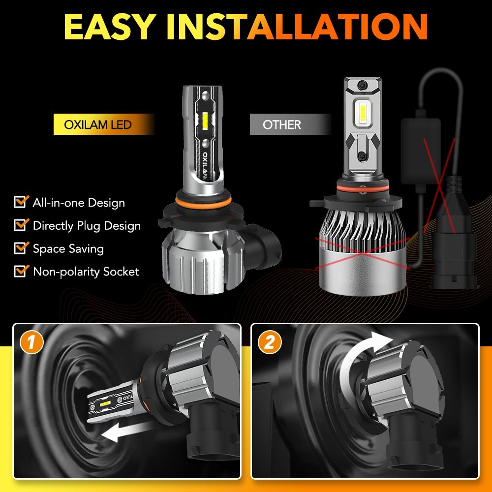 OXILAM 9006 LED Headlight Bulbs Conversion Kit Low Beam 6500K Wireless White 2x
