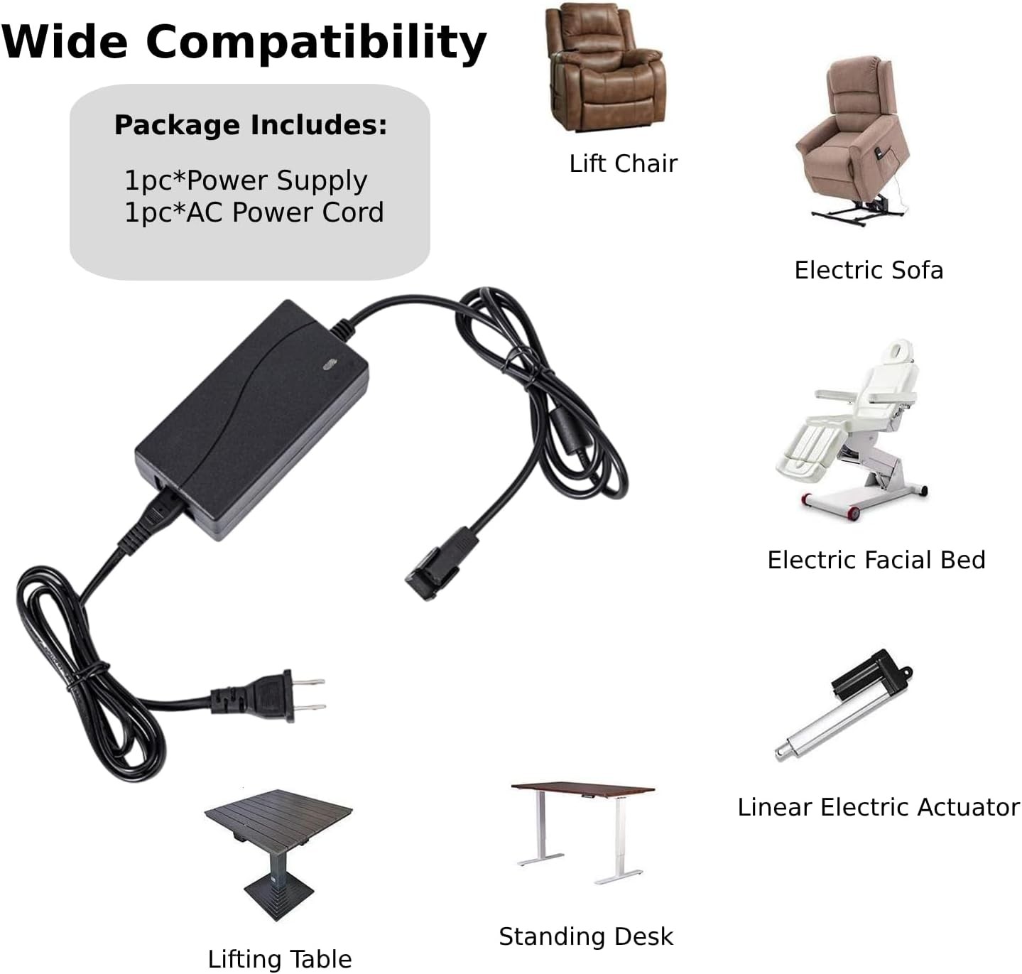 29V 2A Power Supply Adapter for Electric Recliner Lift Chair Couch 2 Pin Connect