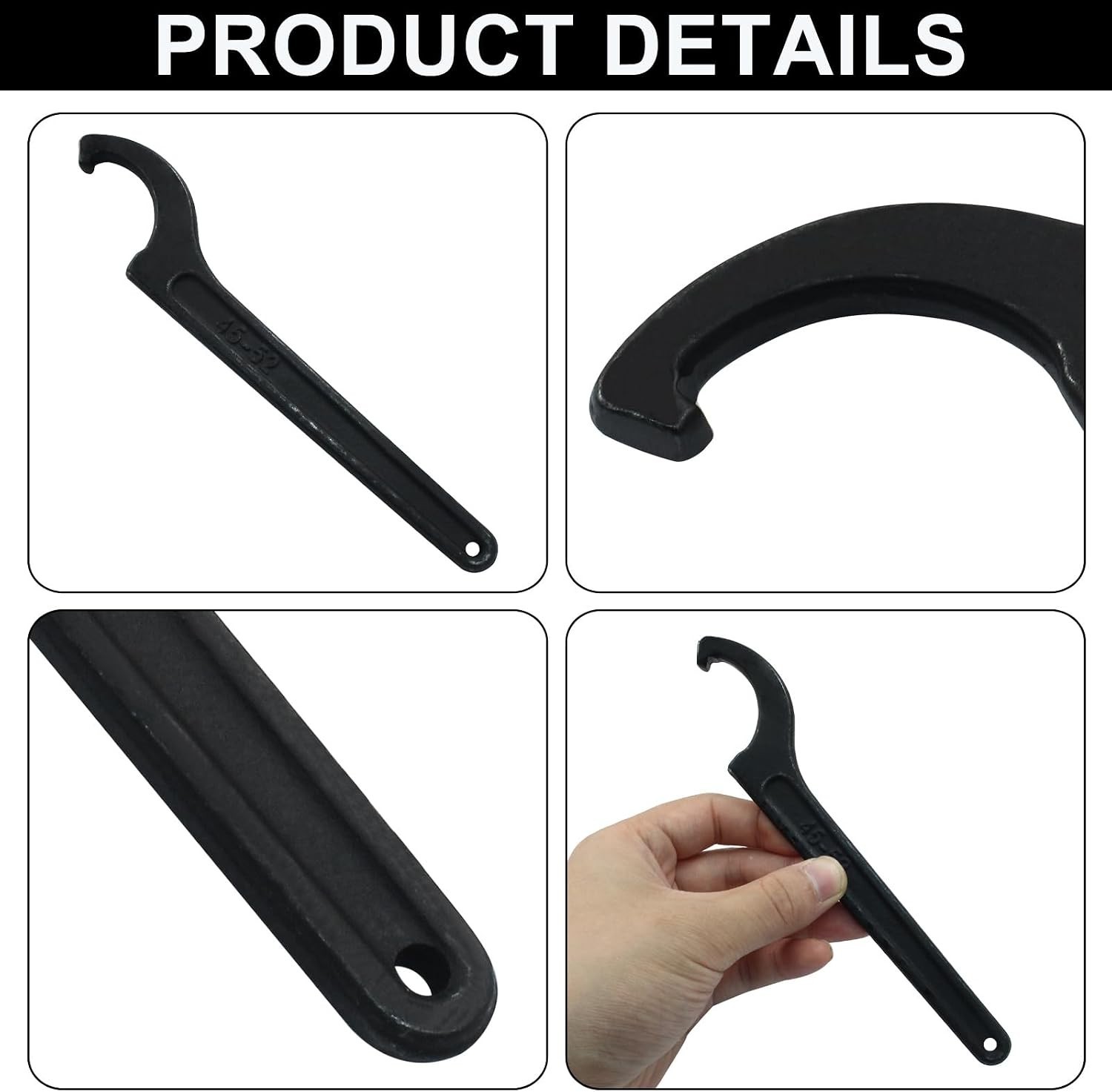 45-52mm C-Hook Spanner Wrench in Black Carbon Steel – Ergonomic Design