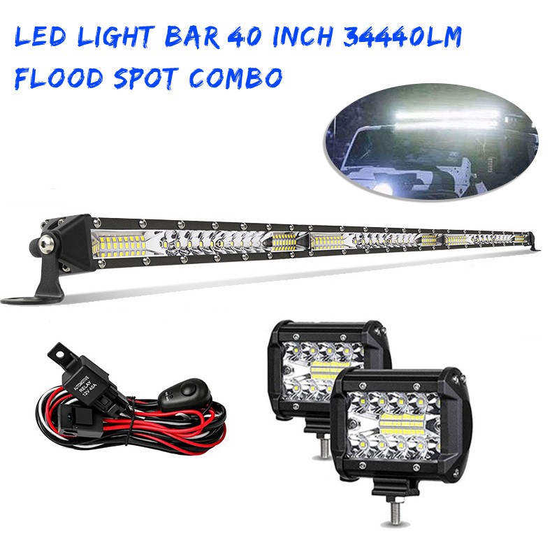 Slim 40″inch 2400W LED Light Bar Combo Spot Flood Truck Offroad+4″Pods Kit 41 42