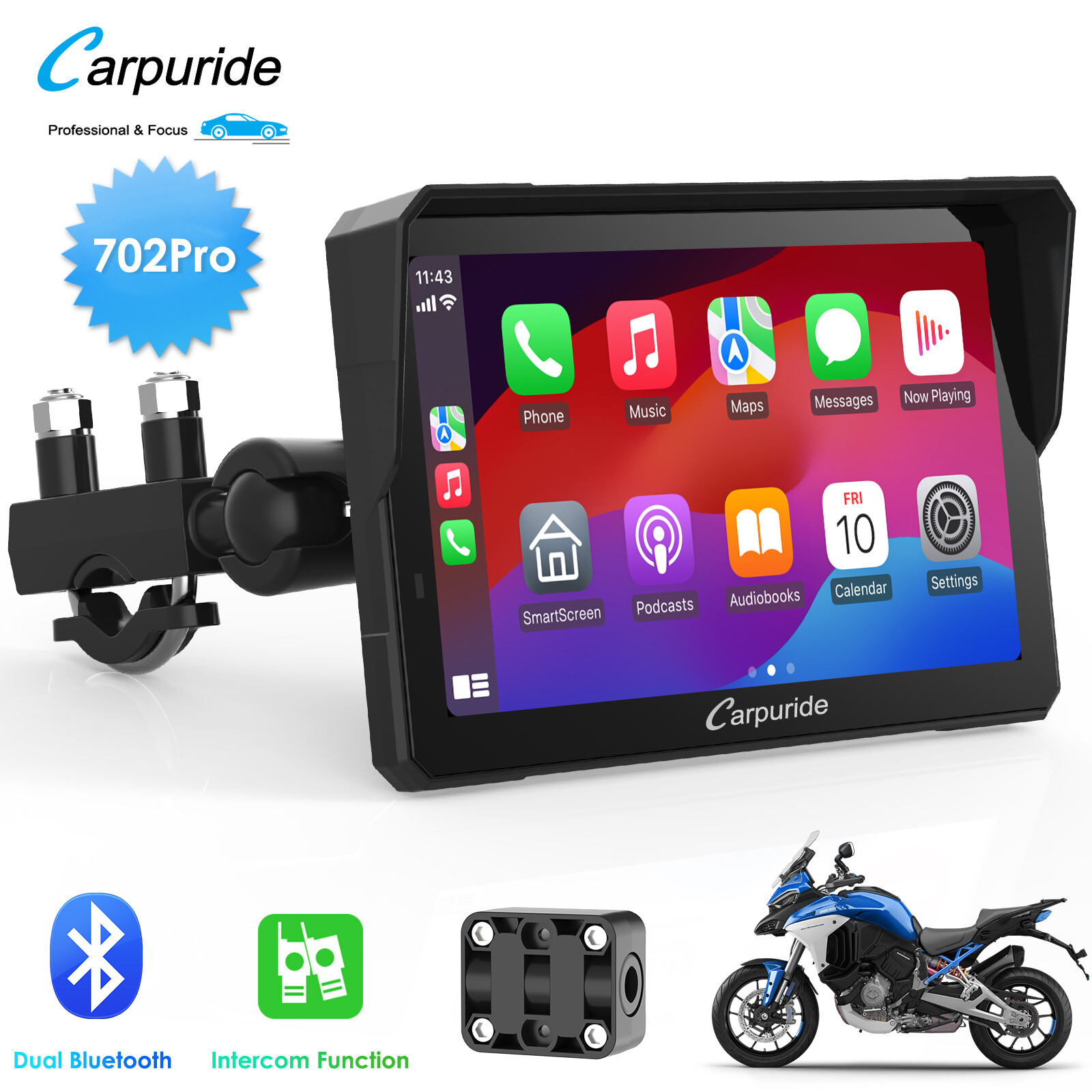 Carpuride W702Pro Wireless Carplay Android Auto Waterproof Touchscreen For Motor
