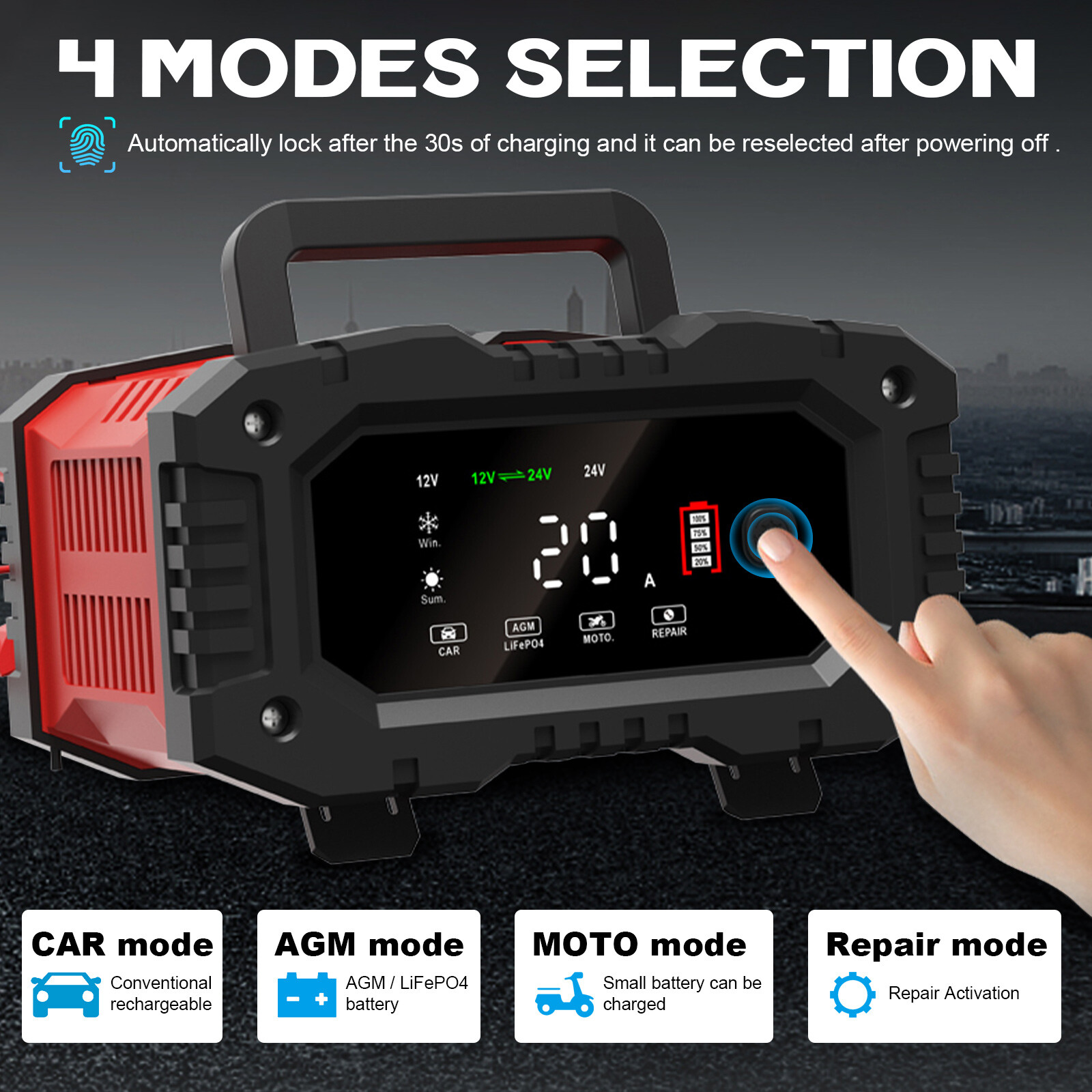 12V-20A 24V-10A Car Battery Charger Car Smart Repair Motorcycle Caravan Boat US