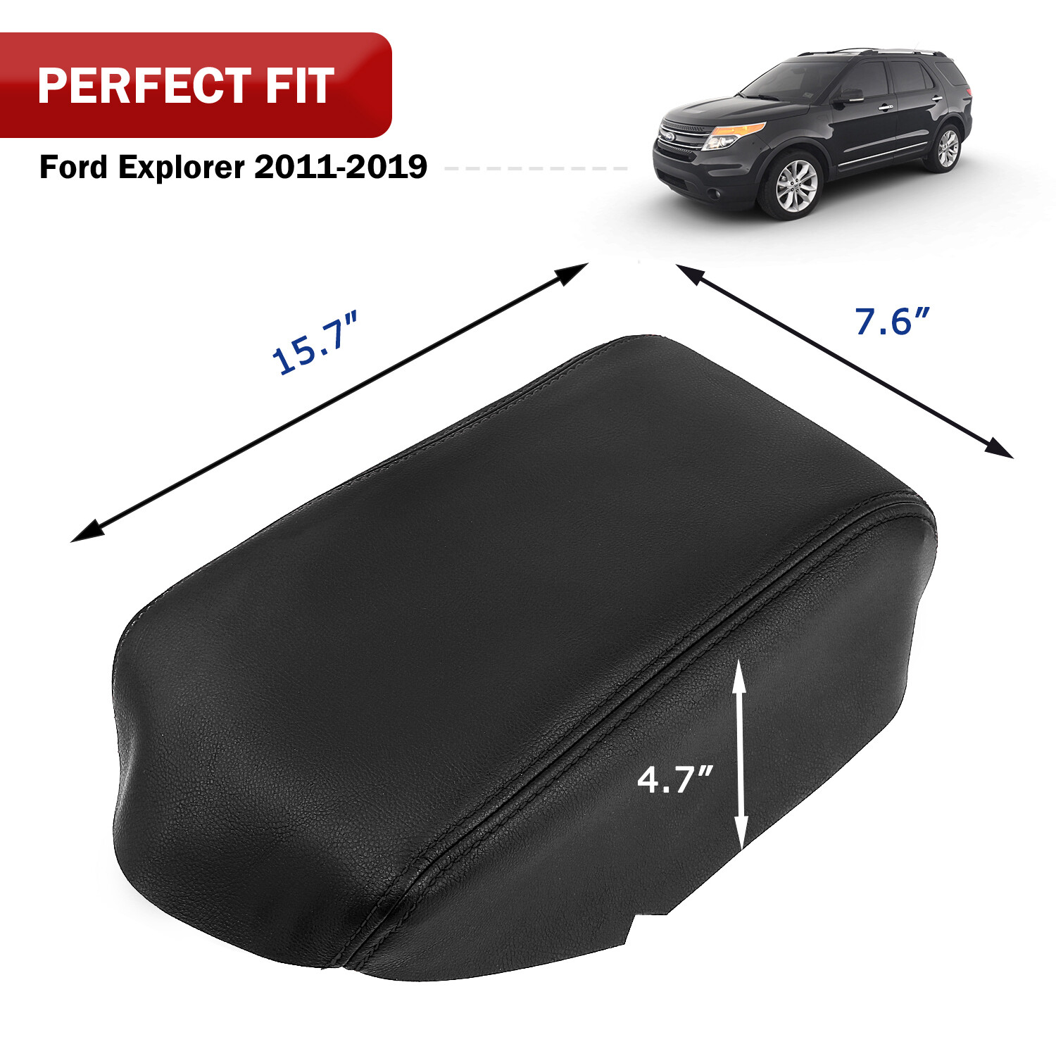 Fits 2011-2019 Ford Explorer Leather Center Console Lid Armrest Cover Black KBH