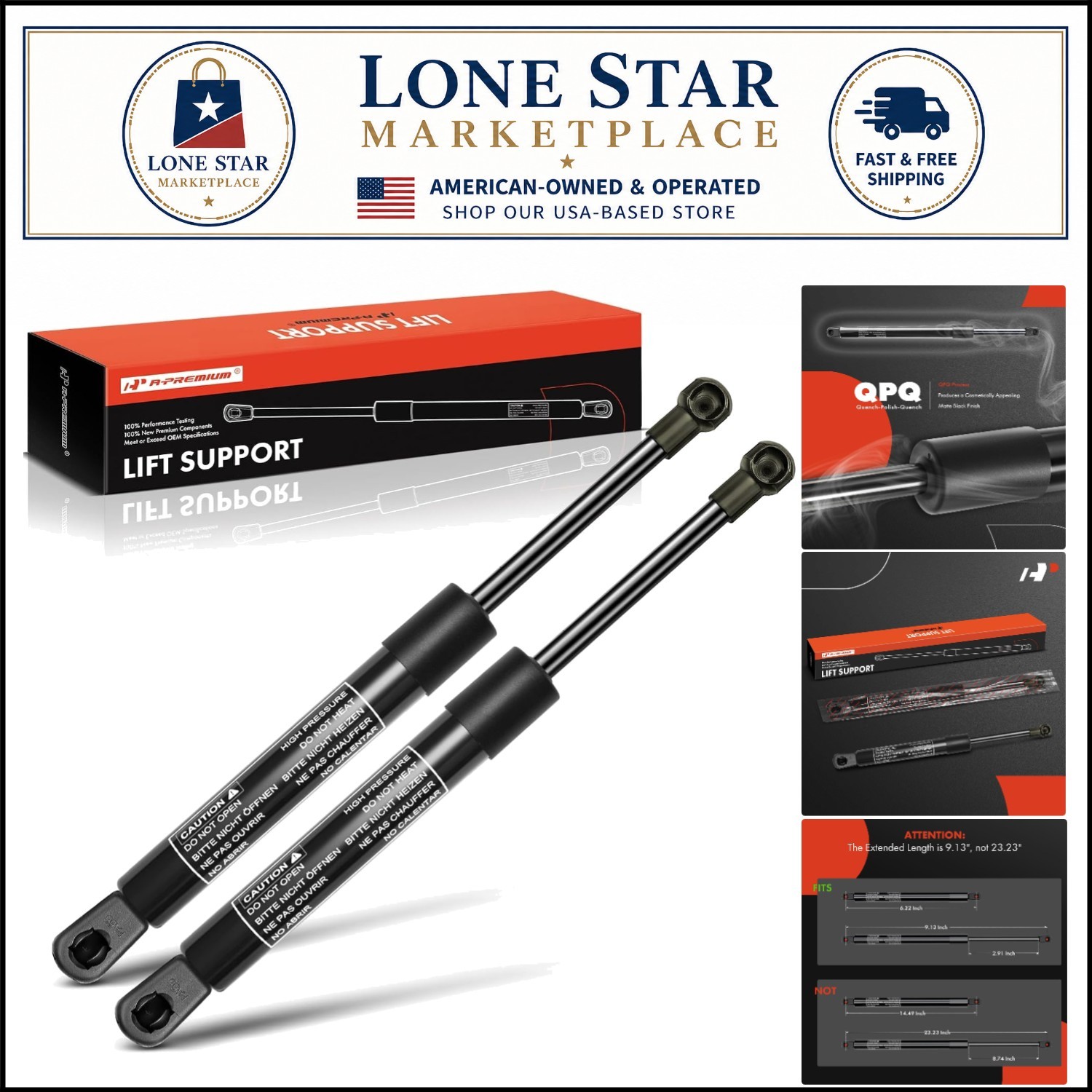 Extended Length Carbon Steel Lift Supports for Mercedes-Benz ML430 & ML55 AMG