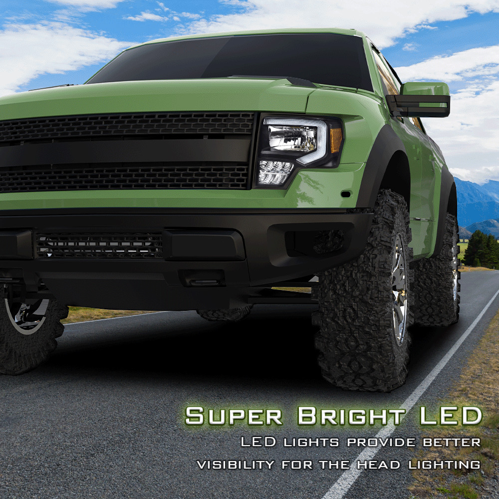 Fit For 2009-2014 Ford F150 F-150 Truck LED DRL Projector Headlights Left+Right