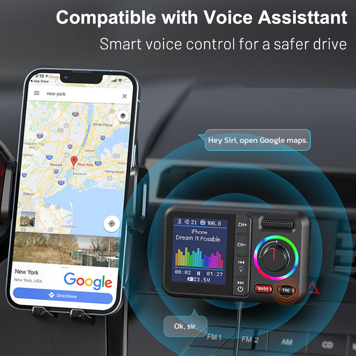 Bluetooth 5.0 Car Wireless FM Transmitter Adapter USB PD Charger AUX Hands LOT