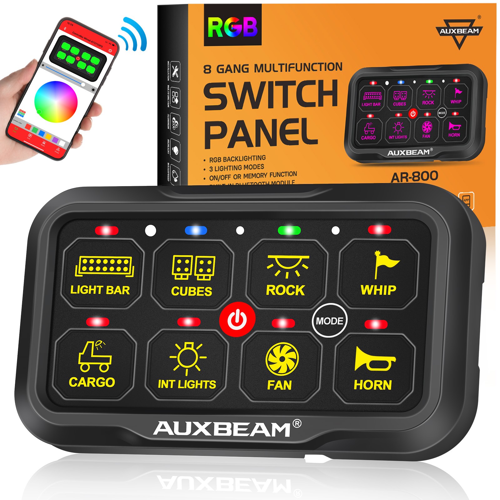 AUXBEAM AR-800 Multifunction 8 Gang RGB Switch Panel for Nissan Pickup Truck SUV