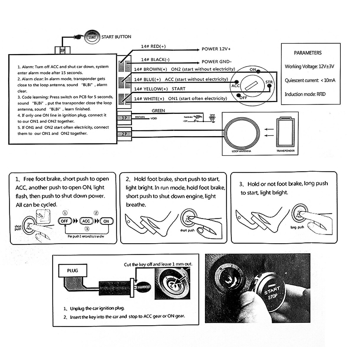 Car Ignition Switch 12V RFID Engine Start Push Button Keyless Entry Starter Kit