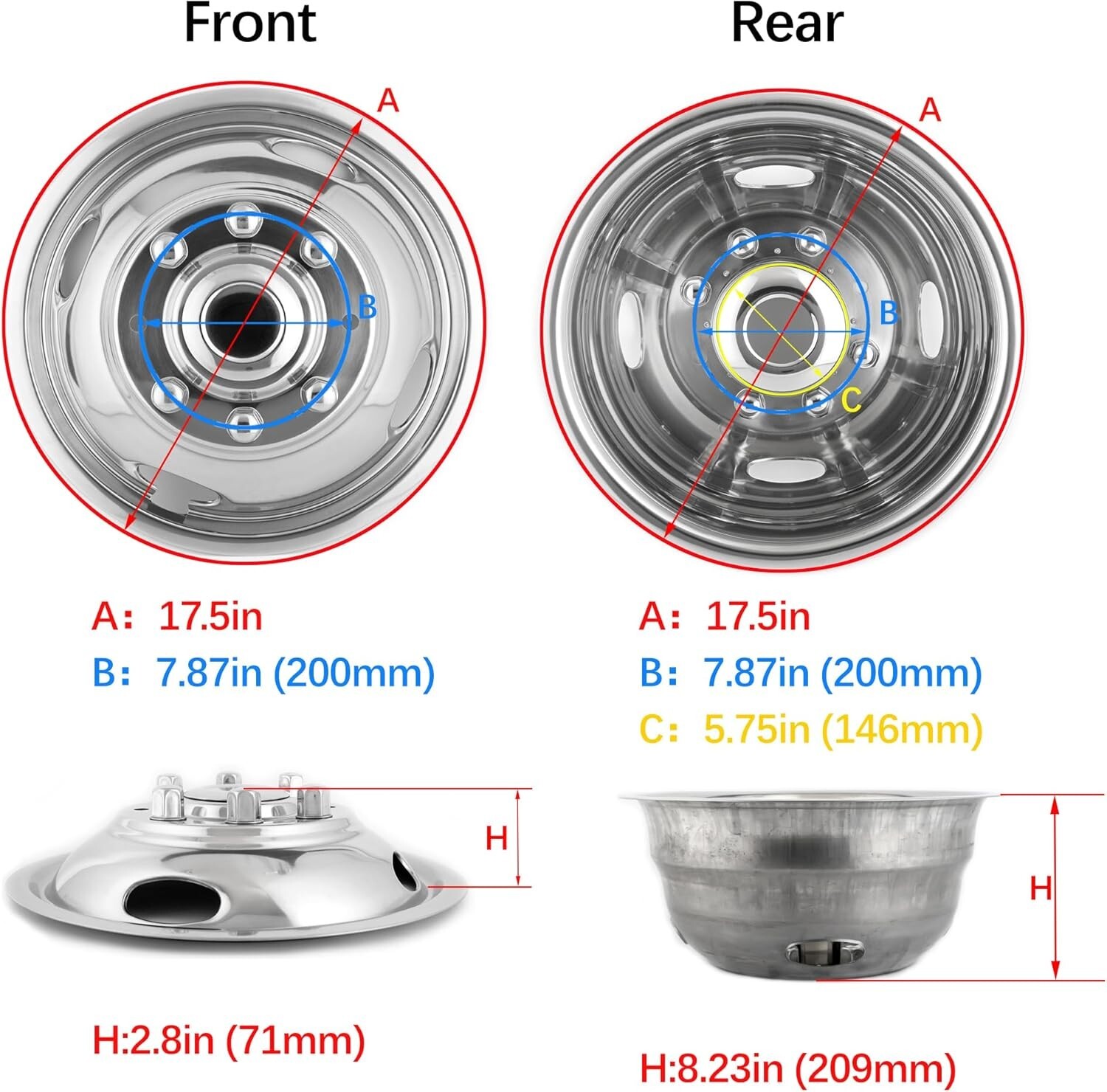 17″ 8 Lugs Wheel Simulator Stainless Steel Set For 2005-2021 Ford F350