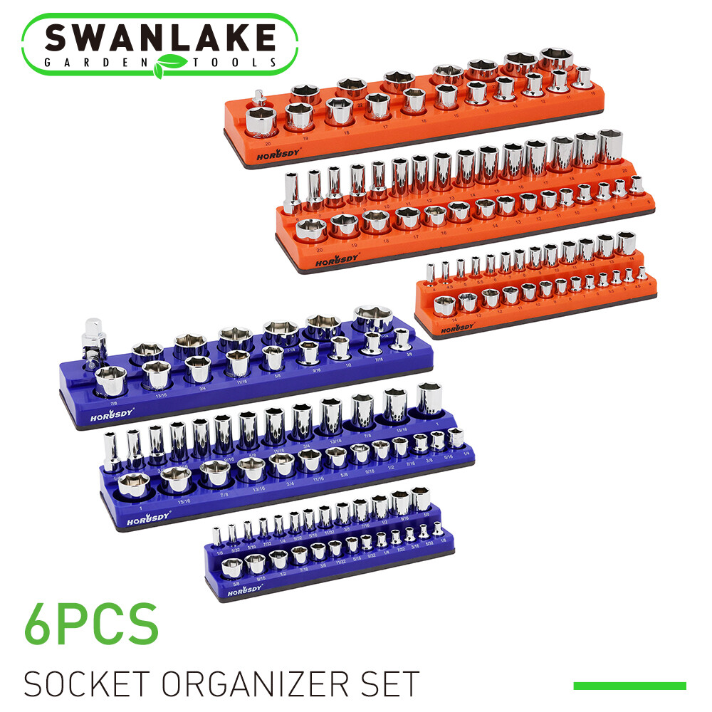 Magnetic Socket Organizer Holder 6-PACK Set 1/4” 3/8” 1/2” Metric SAE 143pcs