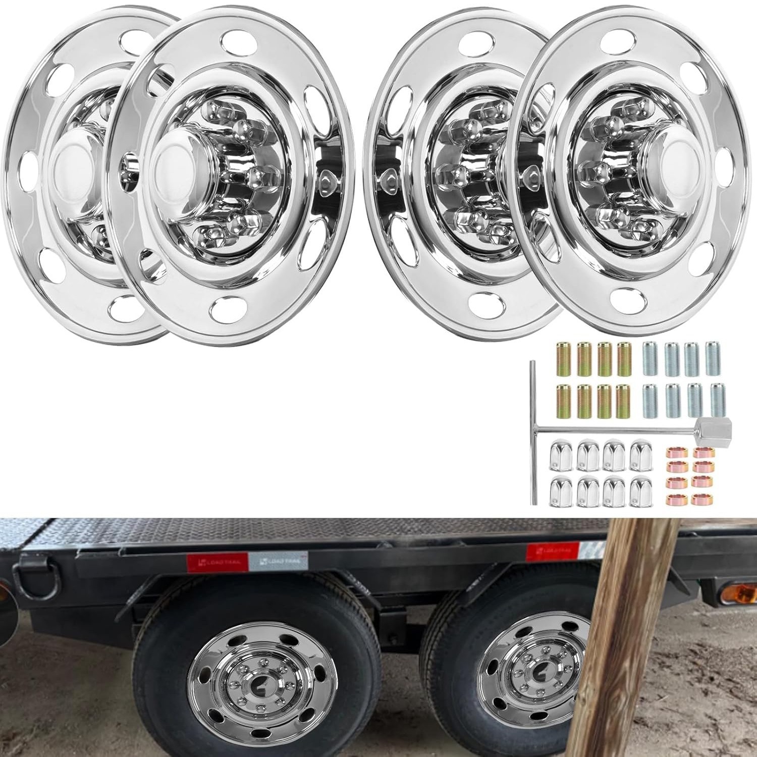 16″ Wheel Simulators Trailer Hubcaps Set Fit for Single Wheel Tandem Trailer