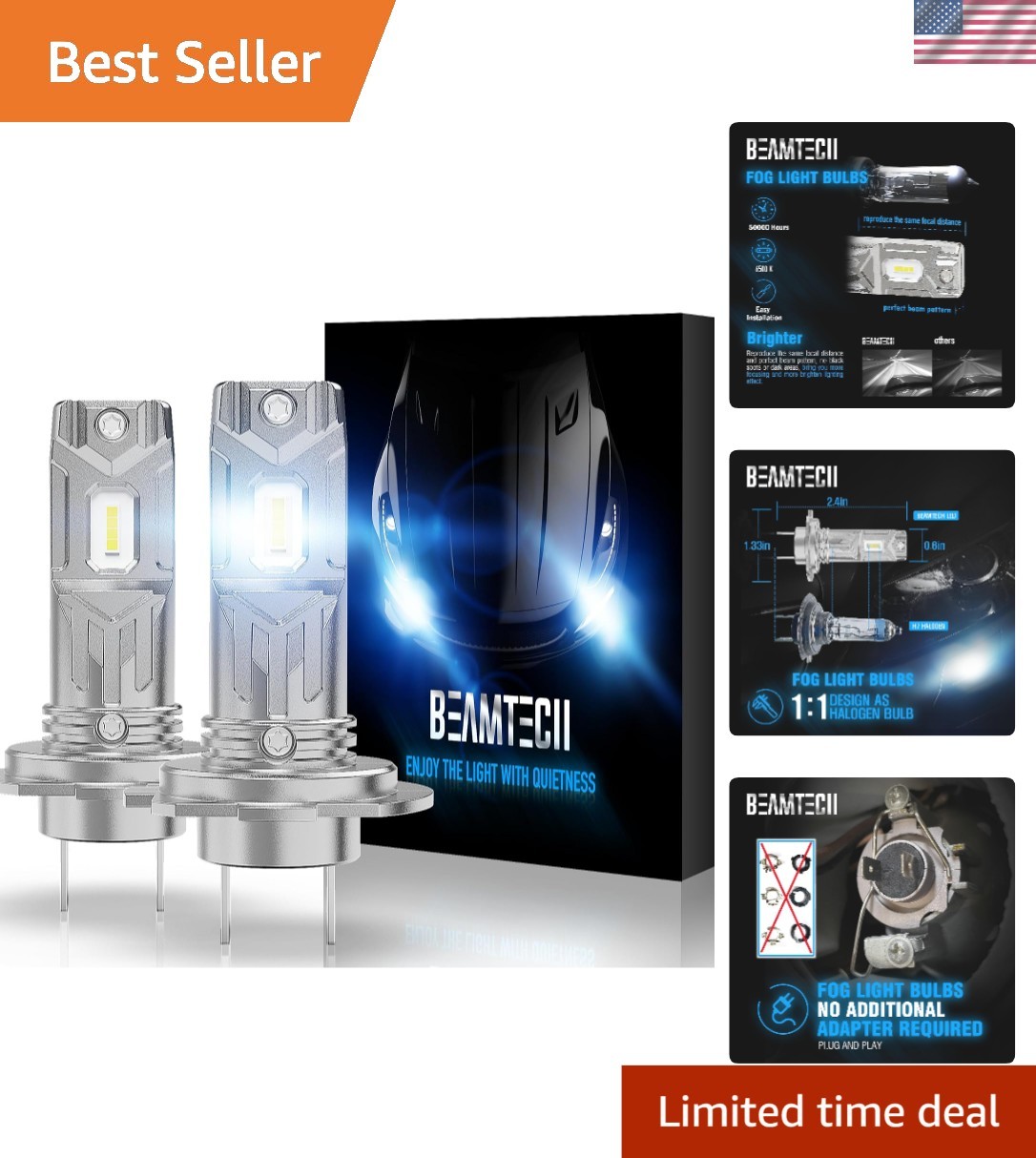 H7 Fog Light Bulbs – Waterproof 6500K, 50,000 Hours, Easy Install (2pcs)