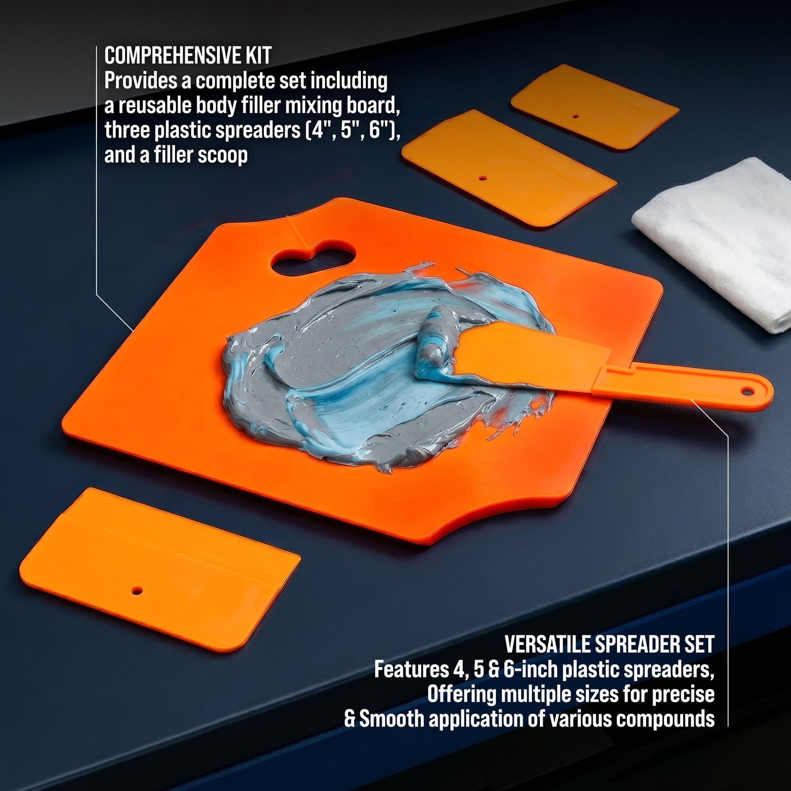 Custom Shop Automotive 1725 Body Filler Mixing Board with 3-Plastic Spreaders