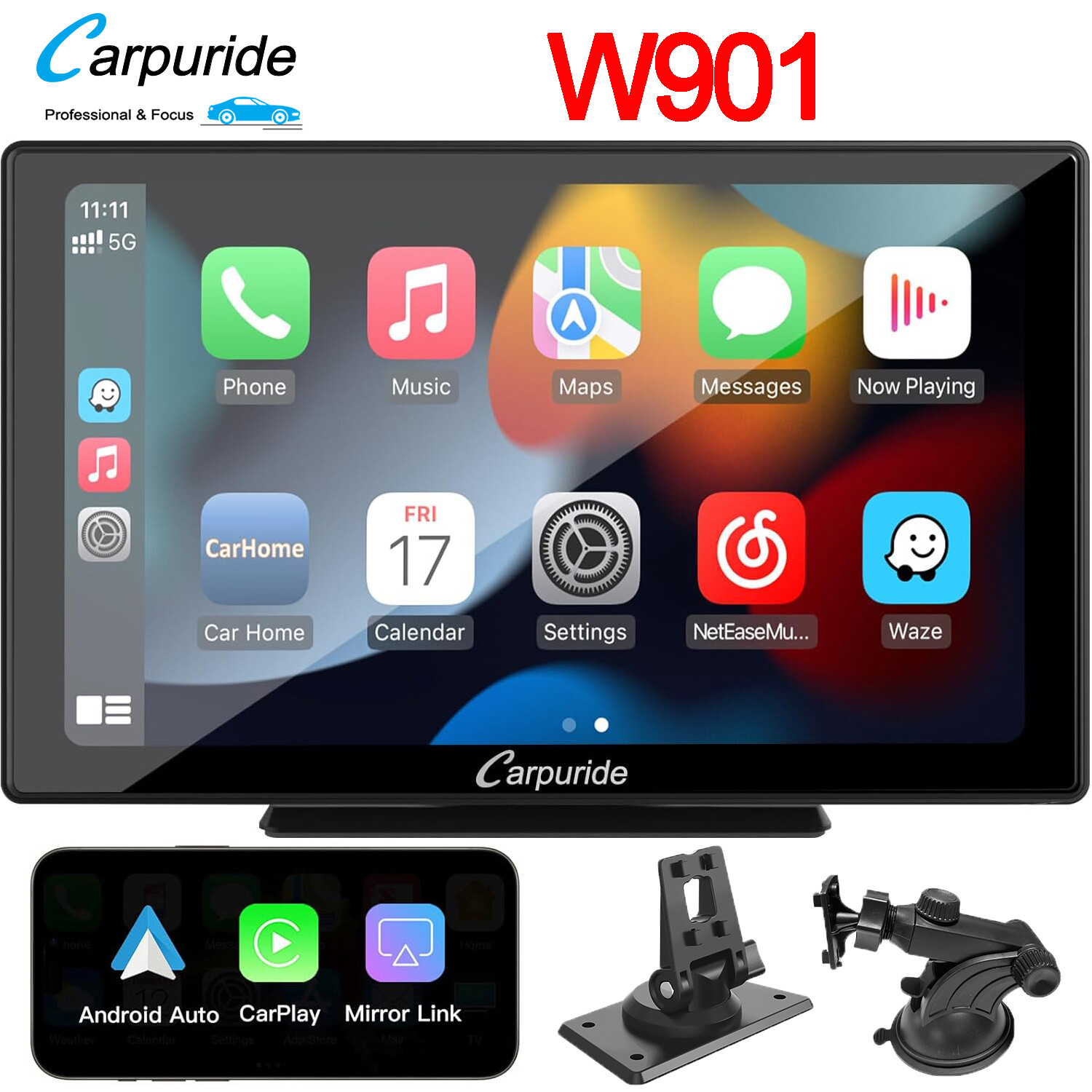 Carpuride W901 Car Radio Wireless Apple CarPlay Android Auto Car Stereos Audio