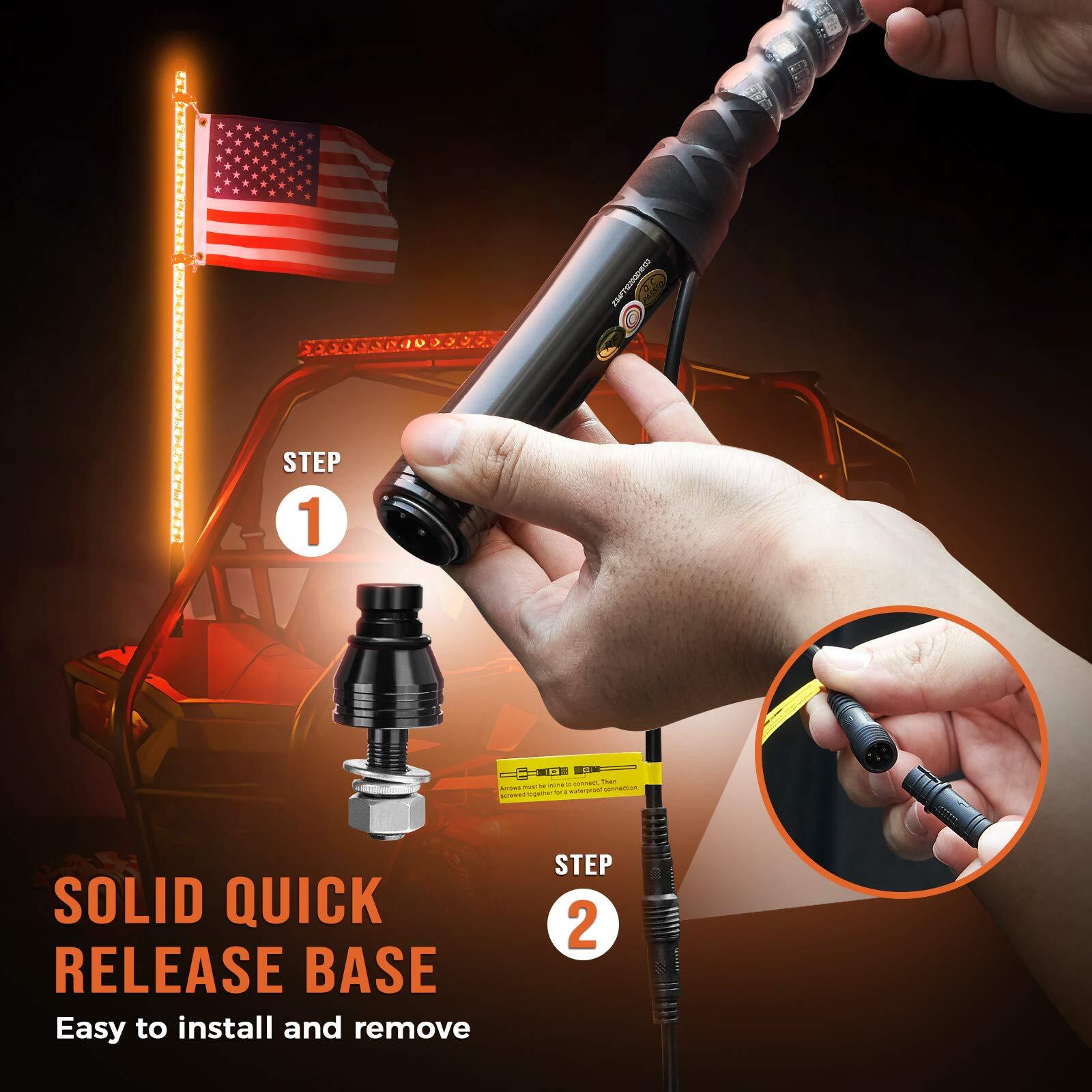 KEMIMOTO 2PC 4FT 366 Modes Whip Light Spiral LED Antenna w/Flag&Remote UTV ATV