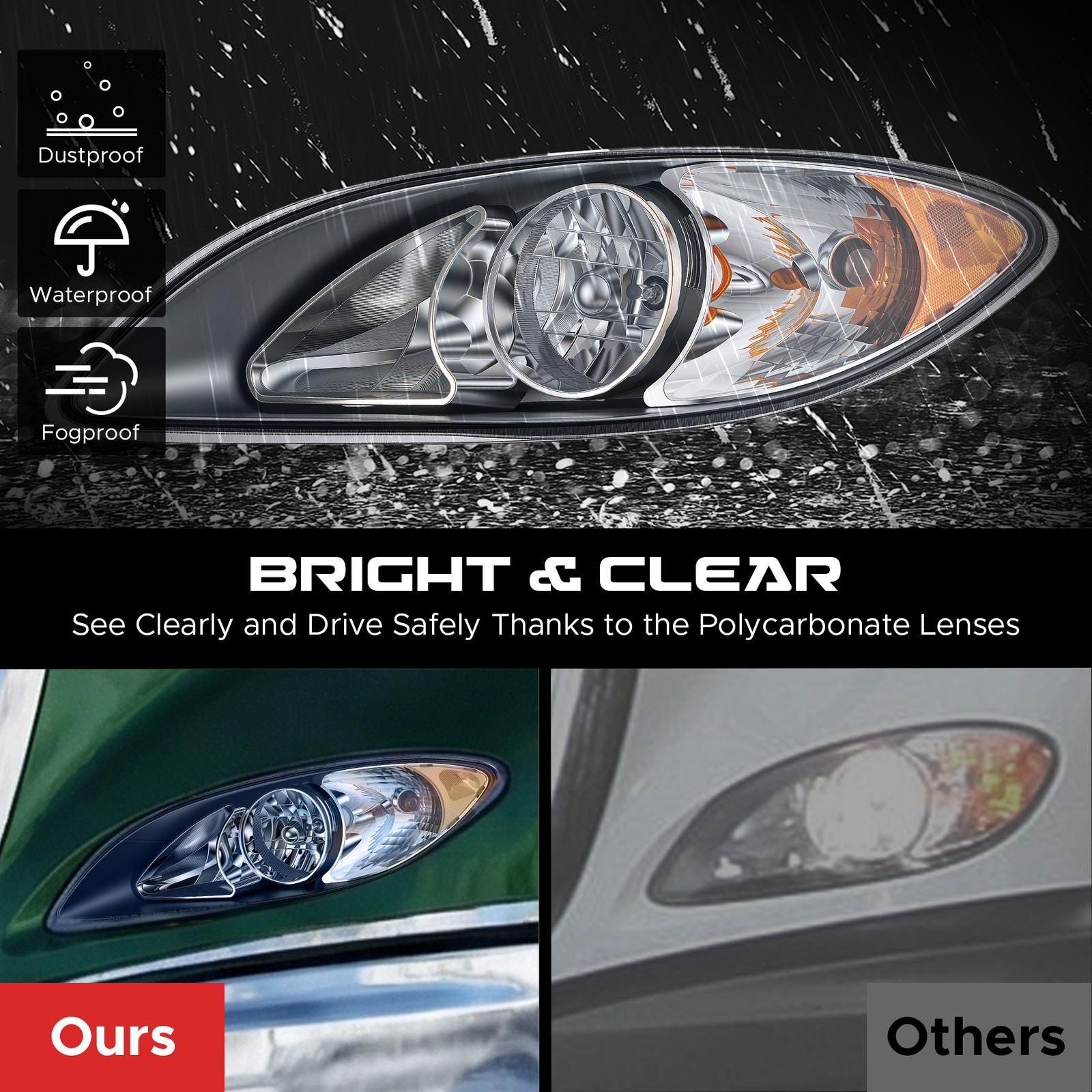 VRC Headlights For 2008-2016 International ProStar Chrome Headlamps Left Right