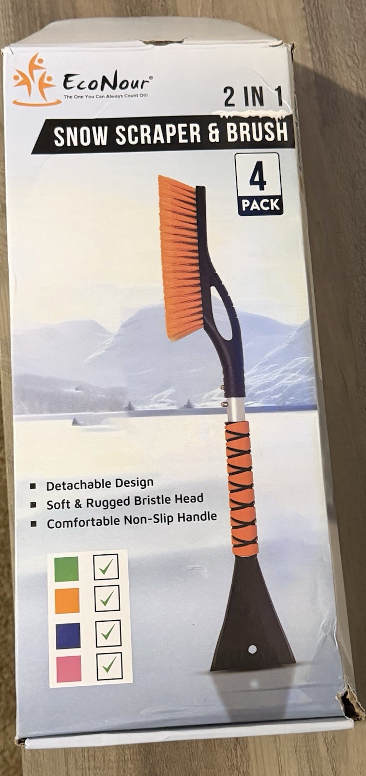 econour 2 in 1 snow scraper brush 4 pack 4 colors