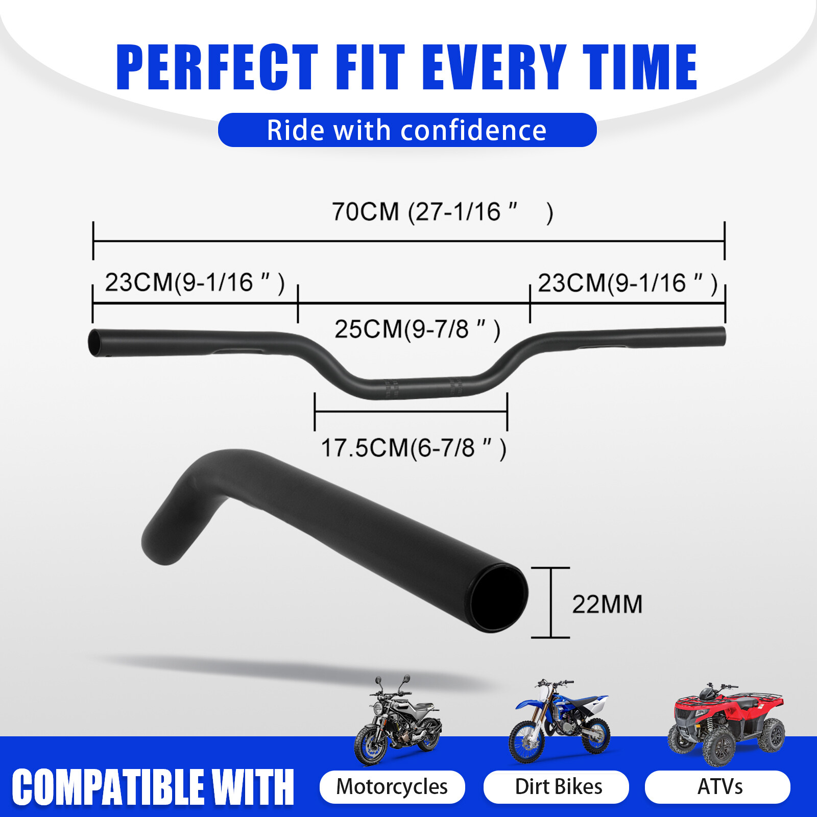 7/8″ 22mm Rise Drag Handlebar Tracker Black For Yamaha FZ-07 FZ-09 MT-07 MT-09