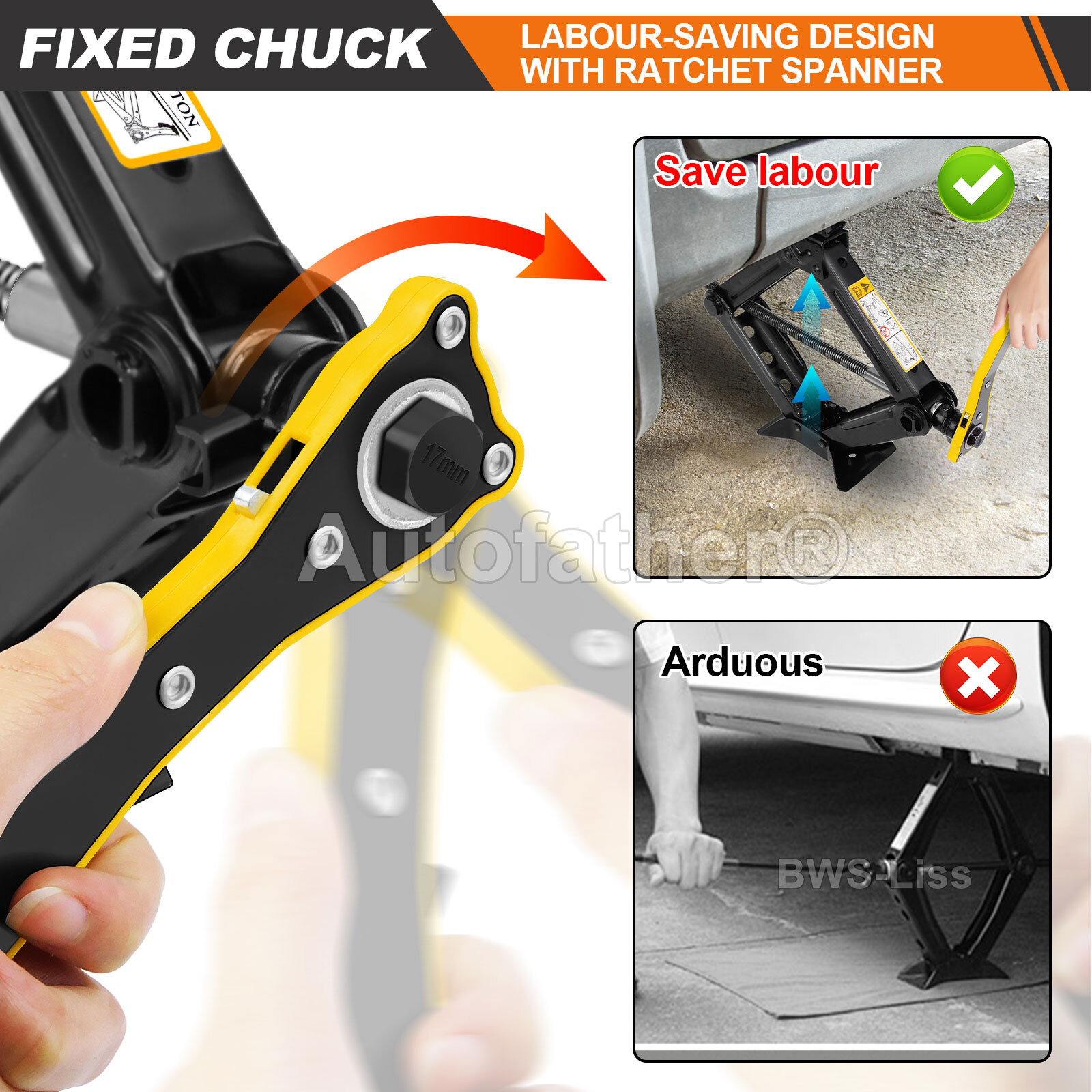 2 Ton Scissor Jack Kit w/Saving Effort Wrench Design For Auto/SUV/MPV (2 Ton)