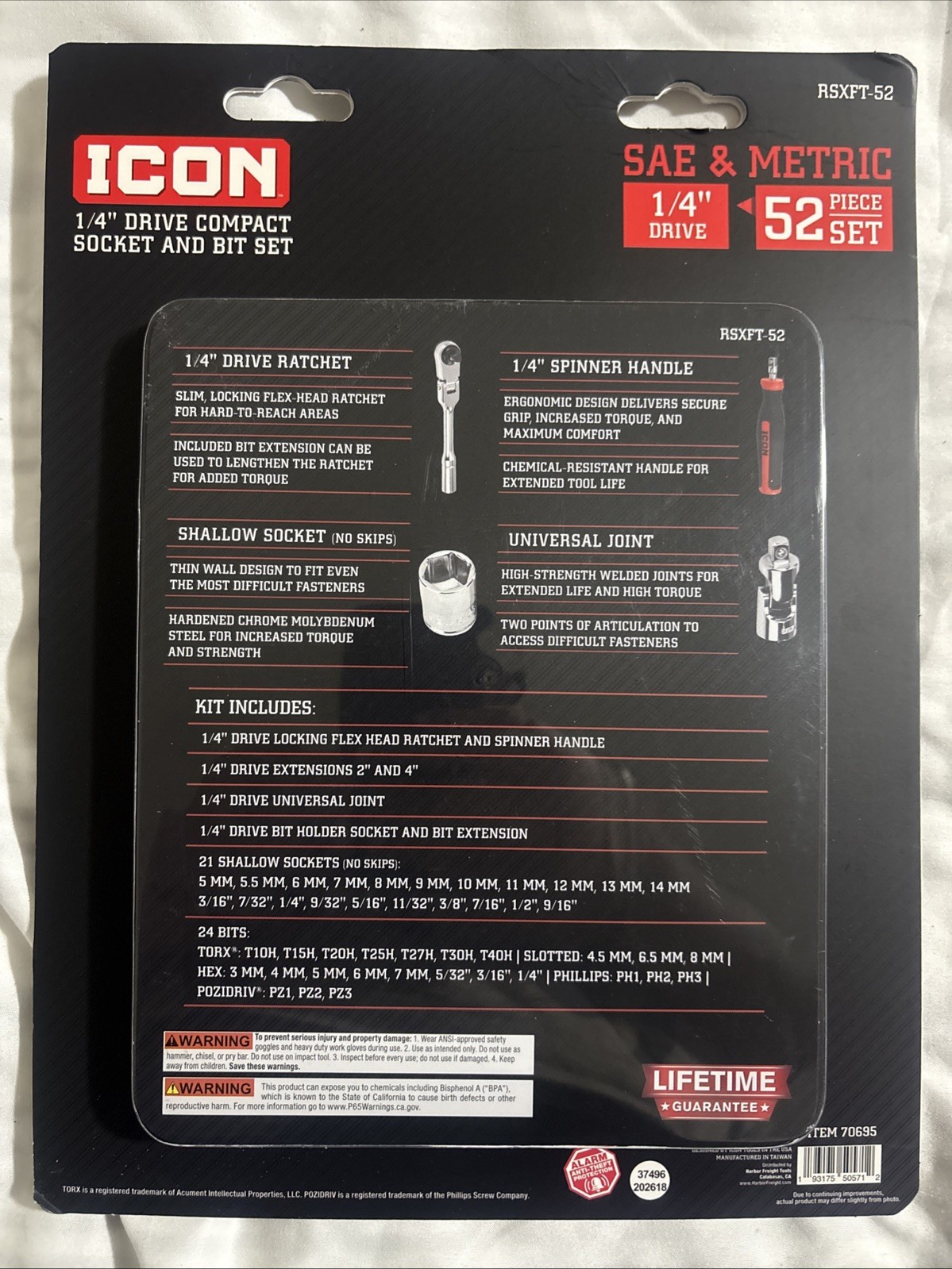 ICON – 1/4” Drive Compact Socket And Bit Set – SAE & Metric – (RSXFT-52) – 70695