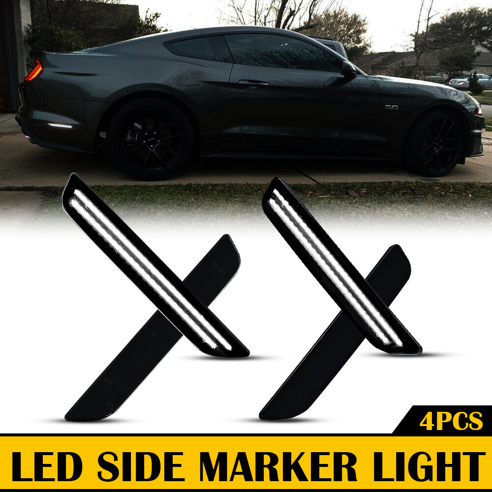 For 2010-2014 Ford Mustang LED Smoked Side Marker Lamp Lights Bright White Parts