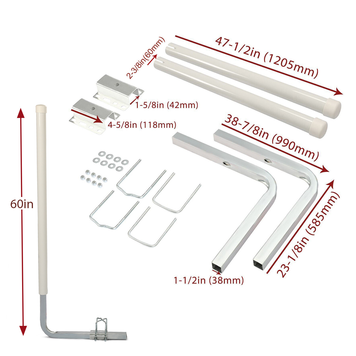 Pair 60″ Boat Trailer Zinc-Plated Guide On Post Kit With PVC Poles Covers