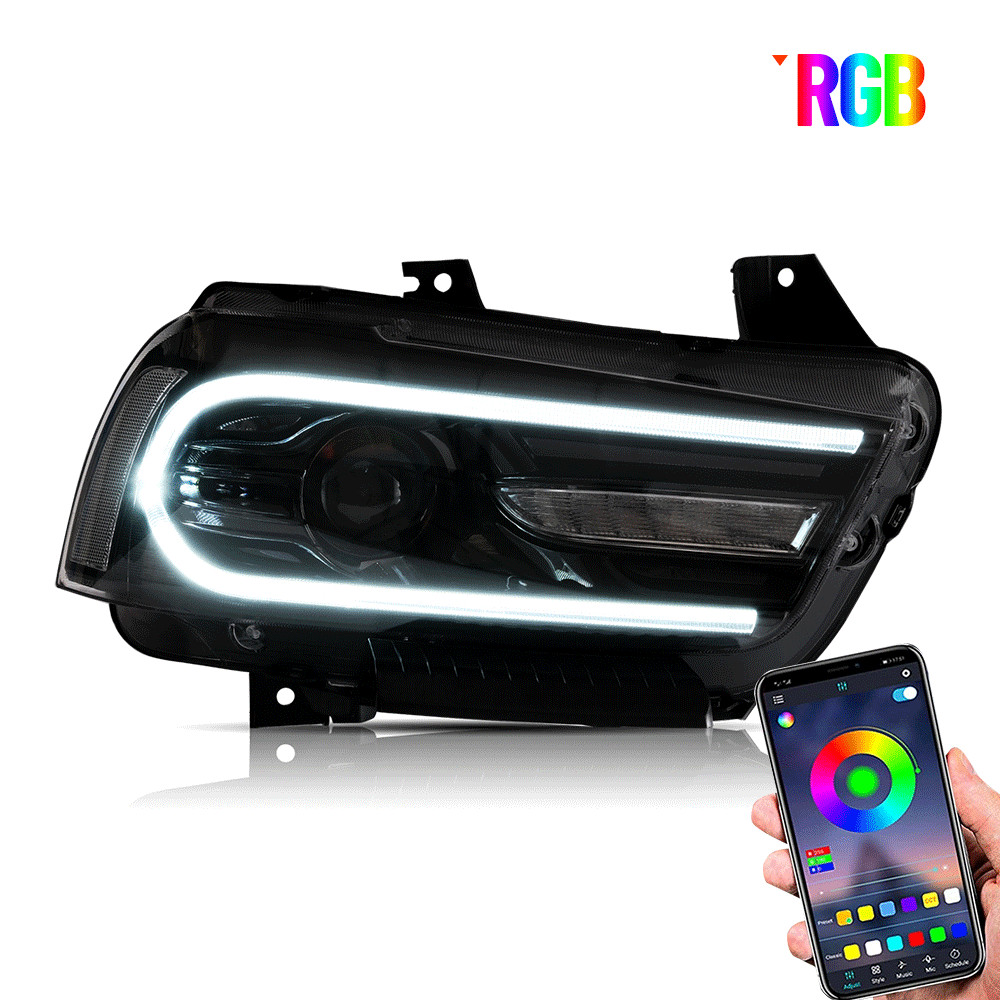 2X VLAND Multicolor DRL Projector LED RGB Headlights For Dodge Charger 2011-2014