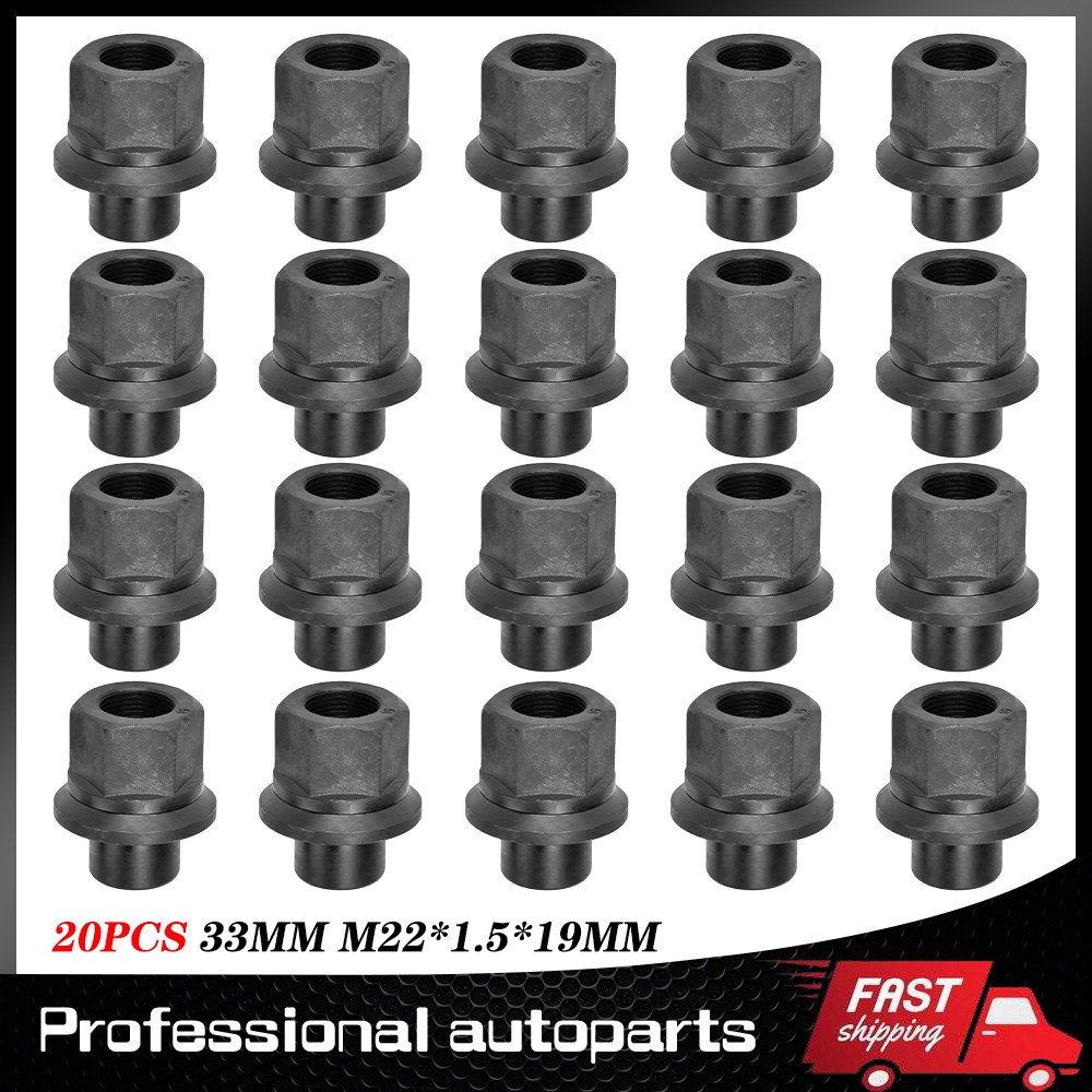 20 Pcs 33mm M22x1.5 x 19mm Wheel Nuts Sleeve Nuts Skirt Flange M22-1.5