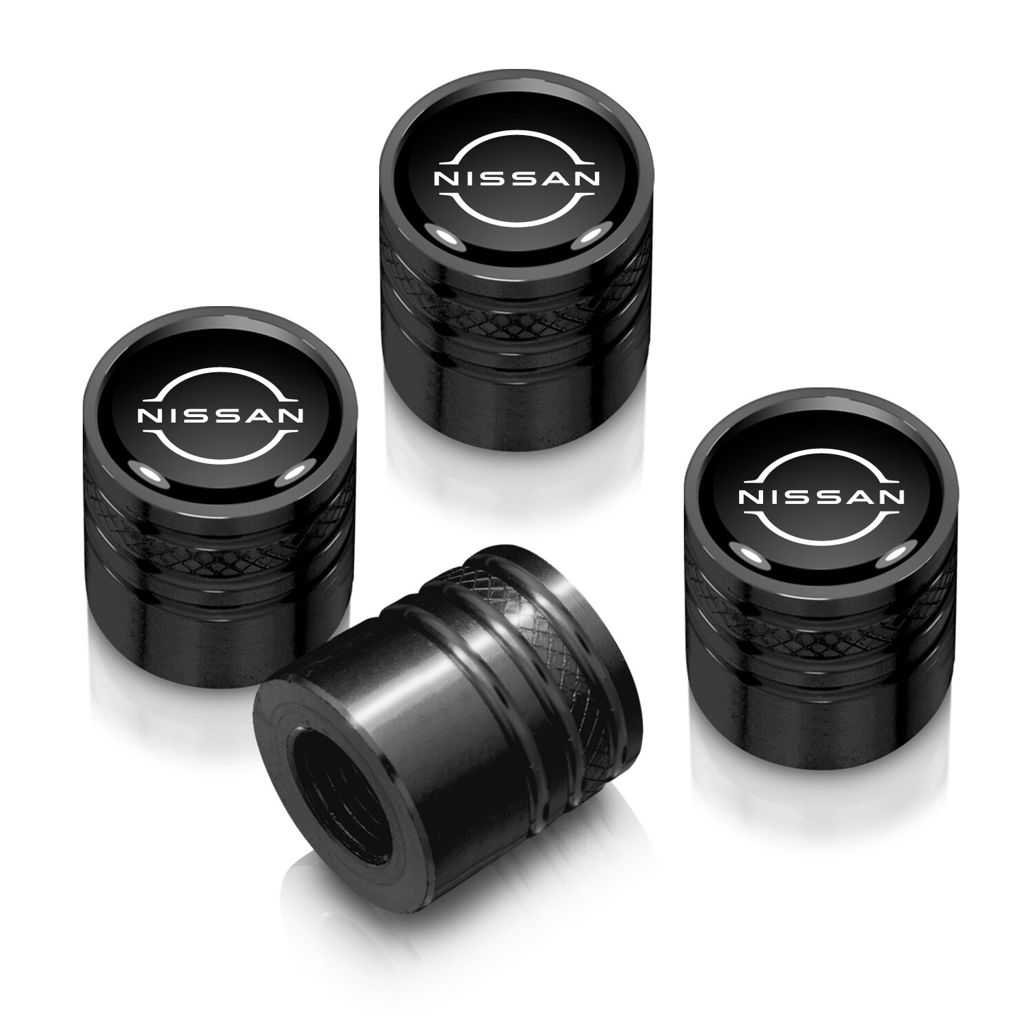 for Nissan New Logo Black on Black Aluminum Cylinder-Style Tire Valve Stem Caps